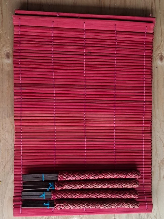 Red Bamboo 4 sets of Chopstick  and mat