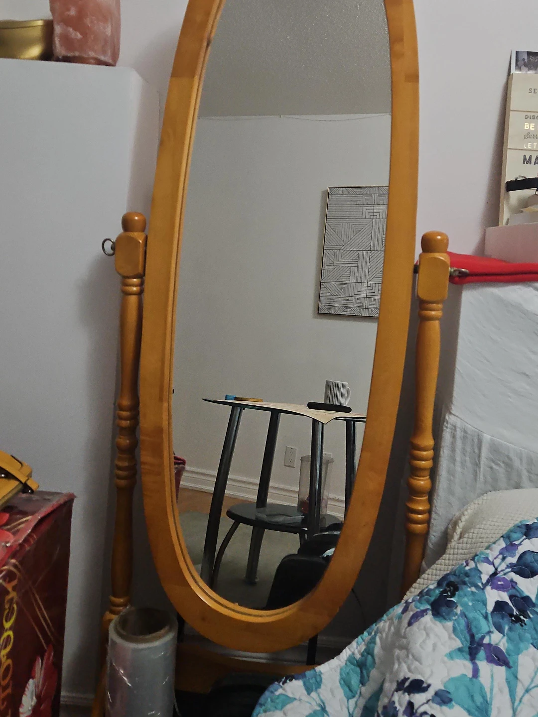 Wooden Oval Standing Mirror