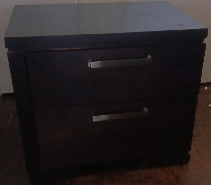 Dark Wood Nightstand with Two Drawers