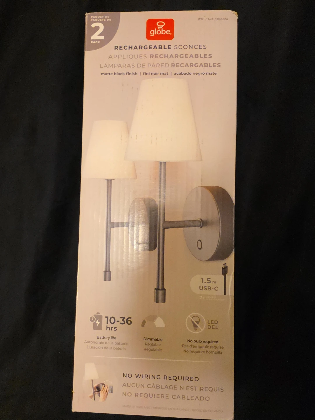 Globe 2-Pack Rechargeable Sconces - Matte Black