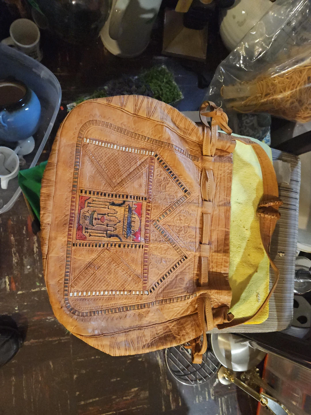 Brown Leather Hand-tooled Shoulder Bag