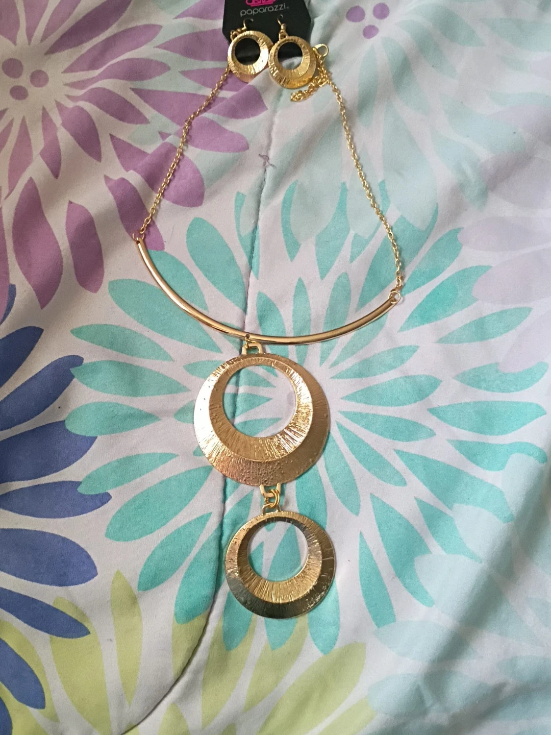 Paparazzi Gold Tone Hoop Necklace and Earring Set