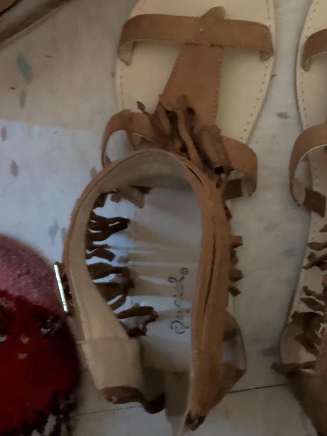 Qupid Brown Faux Suede Fringe Sandals