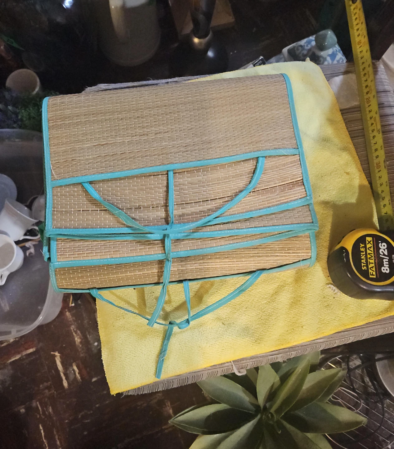 Woven Floor Mat with Teal Trim