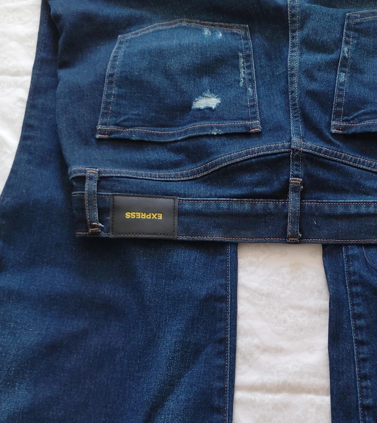 EXPRESS Mid Rise Bootcut Jeans Distressed Blue Denim