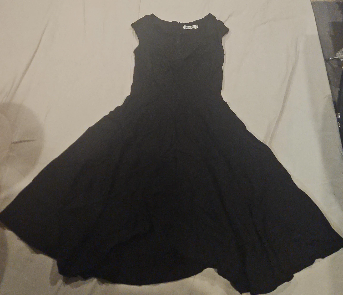 Black Cap Sleeve Fit and Flare Dress
