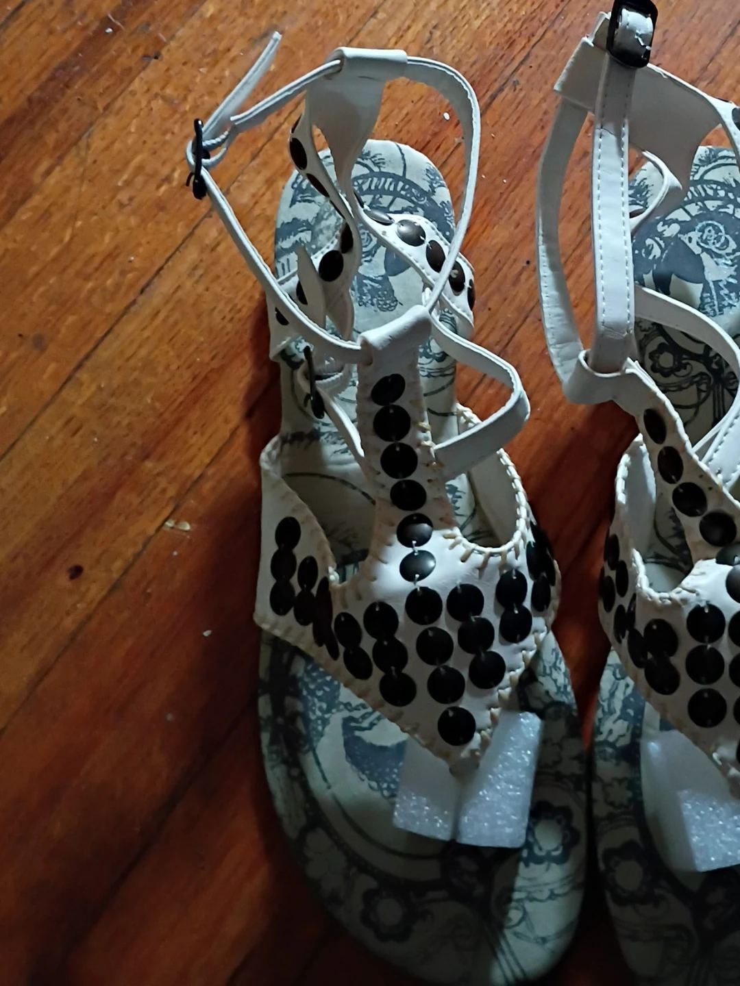 White Strappy Sandals with Black Sequins