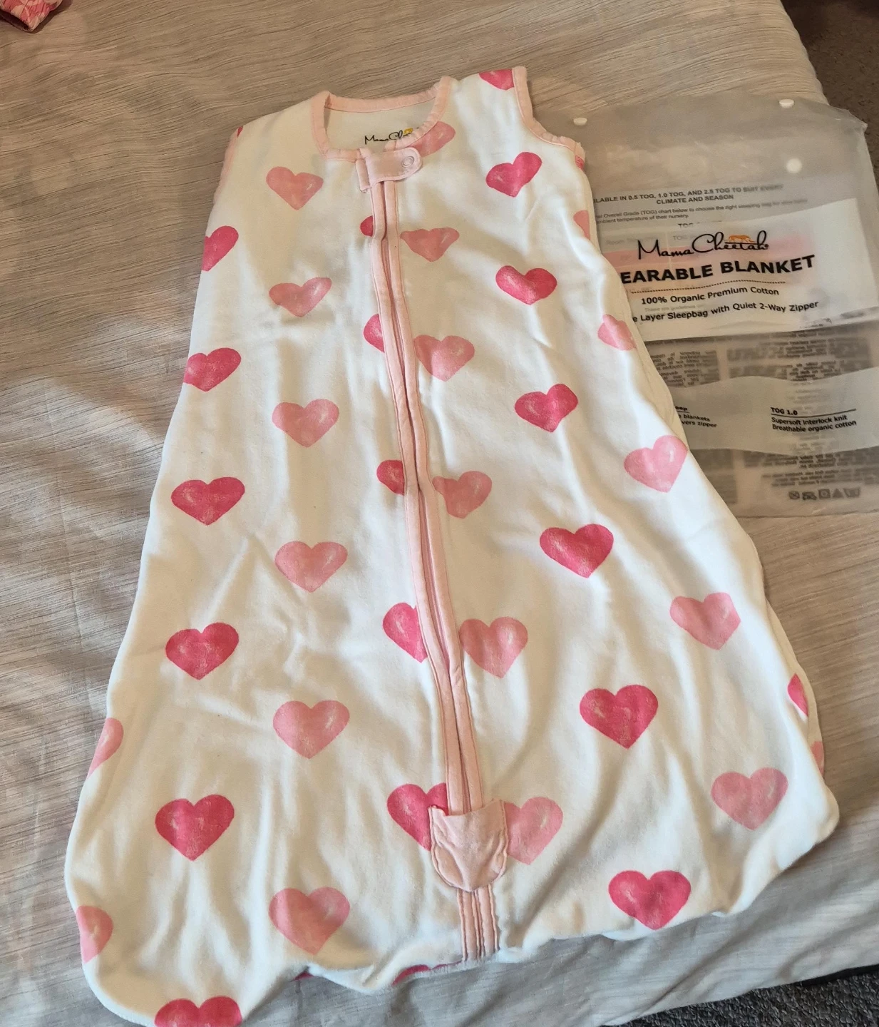 Mama Cheetah Wearable Blanket Sleep Bag 1.0 TOG Hearts