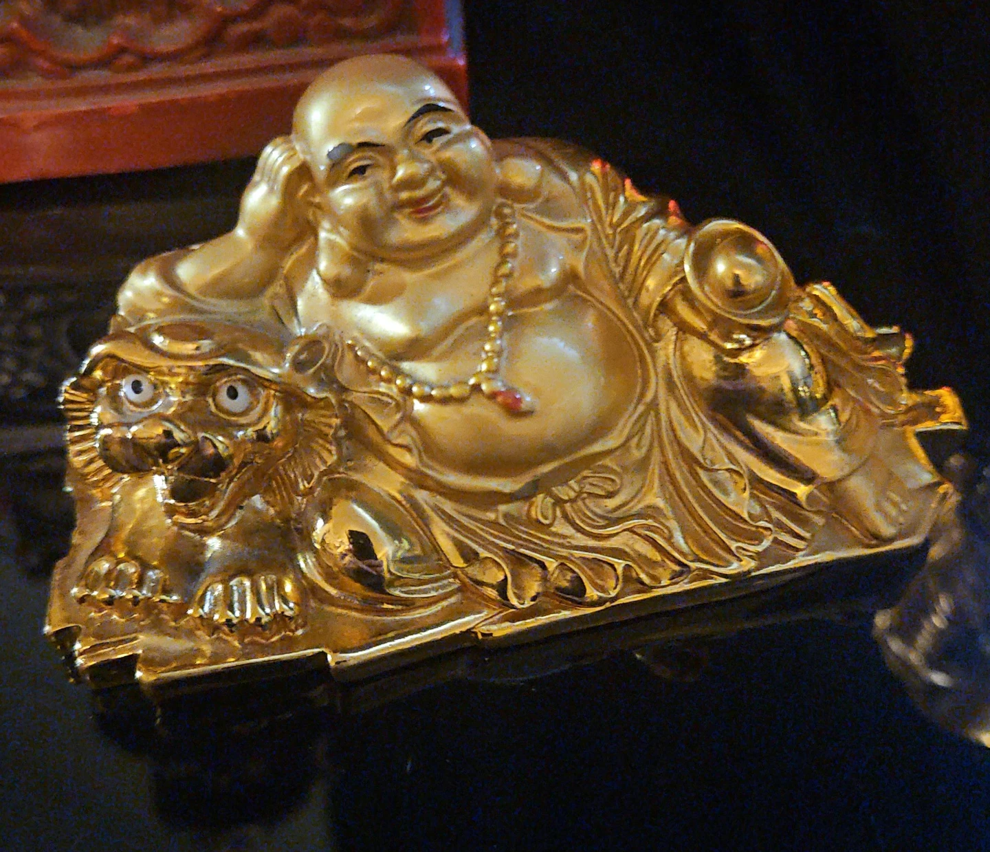 Golden Laughing Buddha with Foo Dog Figurine