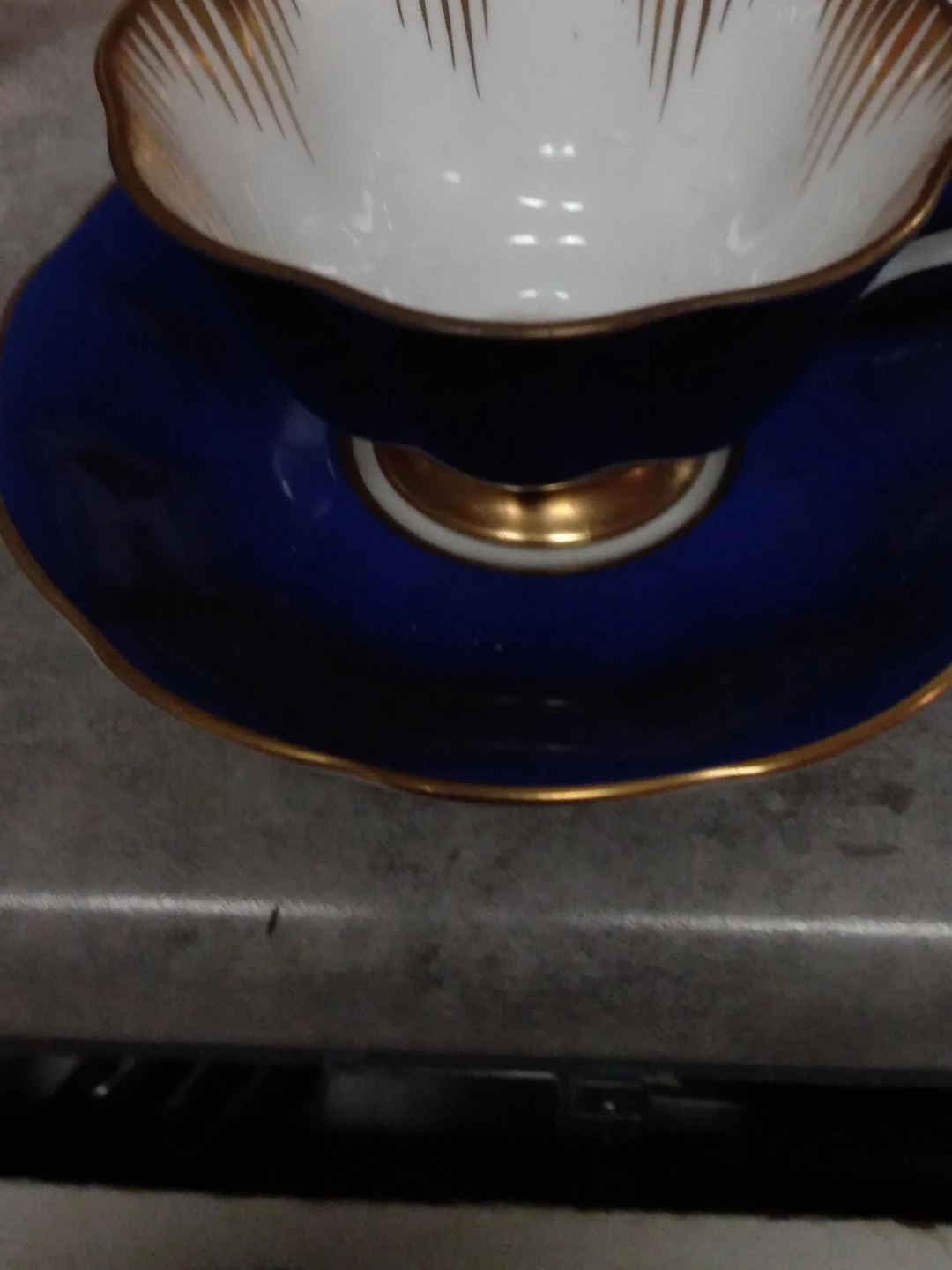 Vintage Cobalt Blue and Gold Trim Teacup and Saucer