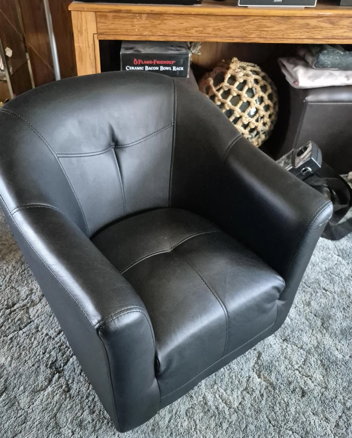 Black Faux Leather Accent Chair - photo 4