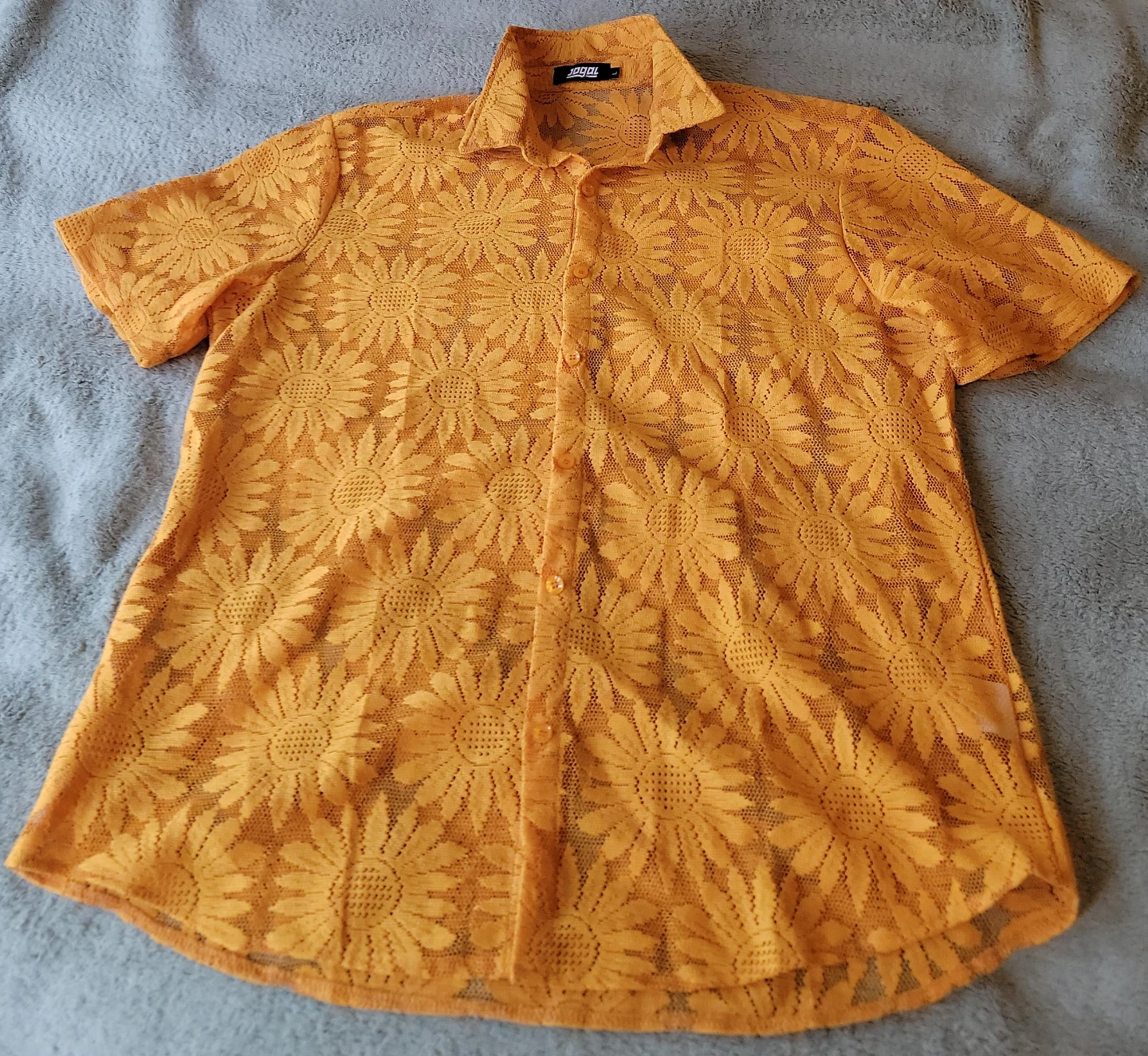 Orange Floral Lace Button-Up Shirt