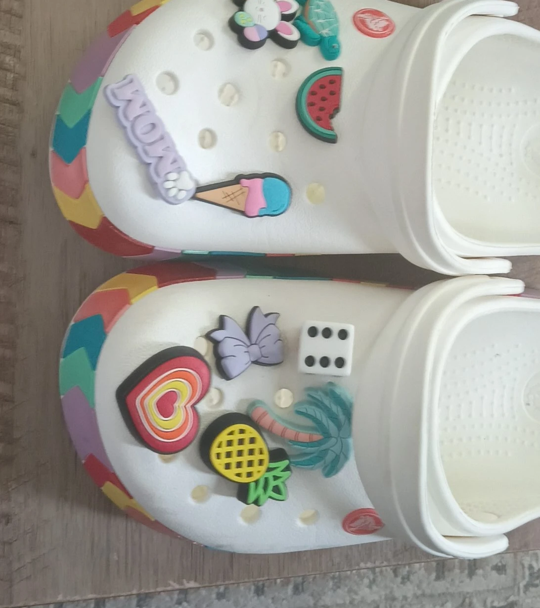 White Crocs with Jibbitz Charms - Size 5