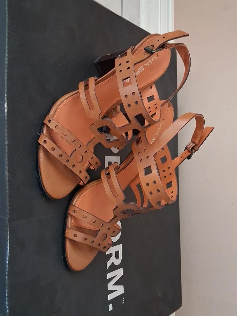 Via Spiga Women's Brown Leather Strappy Heeled Sandals