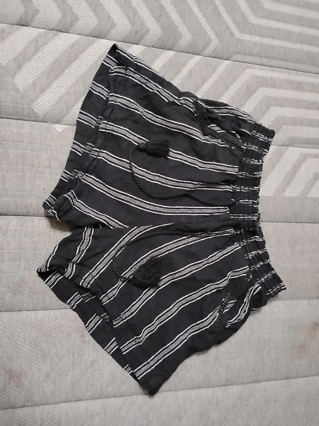 Black and white striped shorts