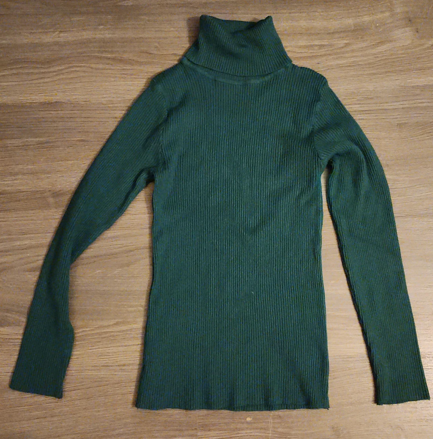 Green Ribbed Turtleneck Sweater