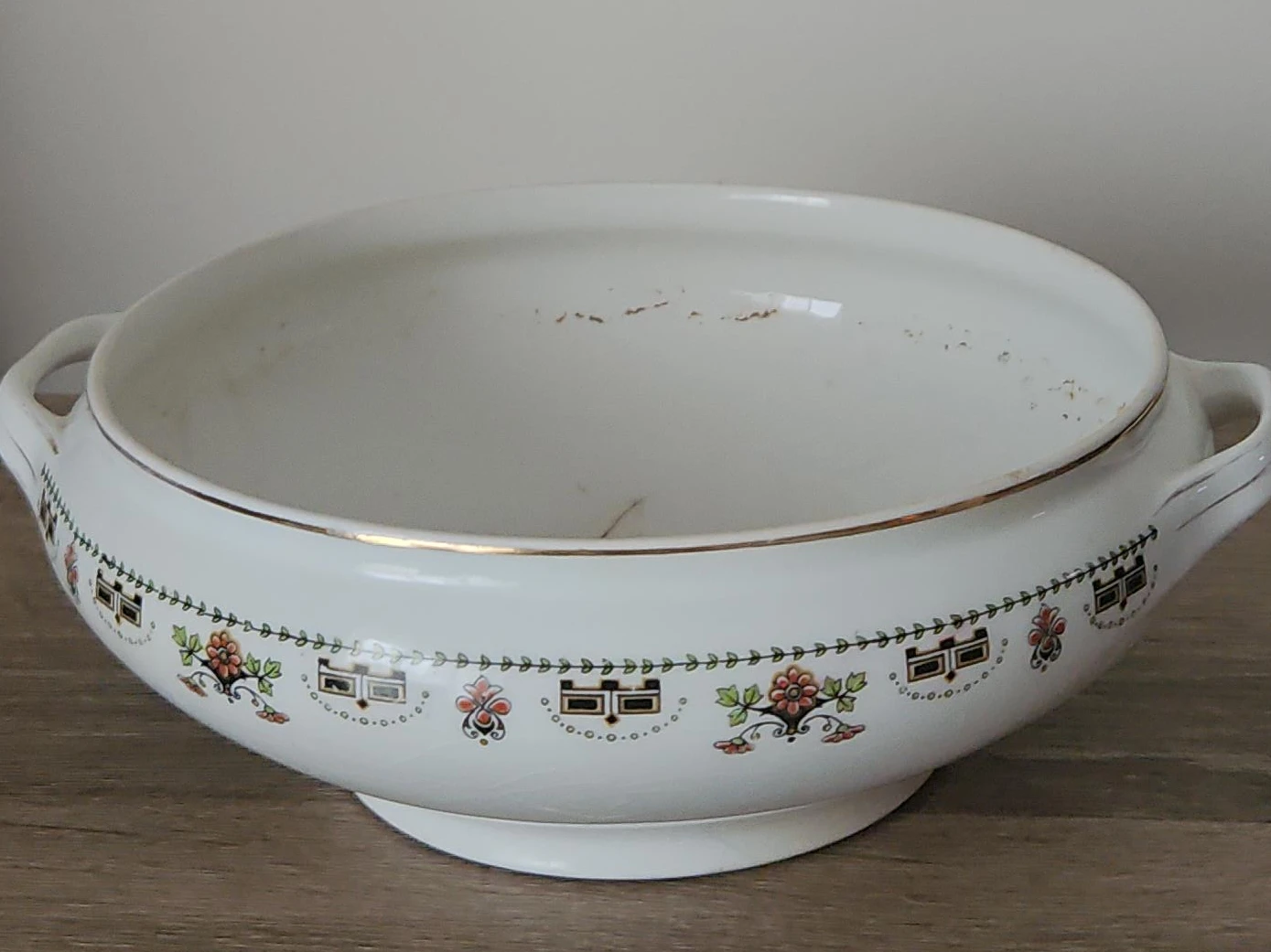 Vintage Ceramic Serving Bowl with Floral Trim