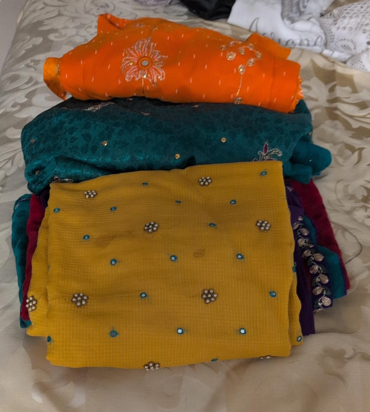 Set of Three Embroidered Traditional Indian Dupattas$40