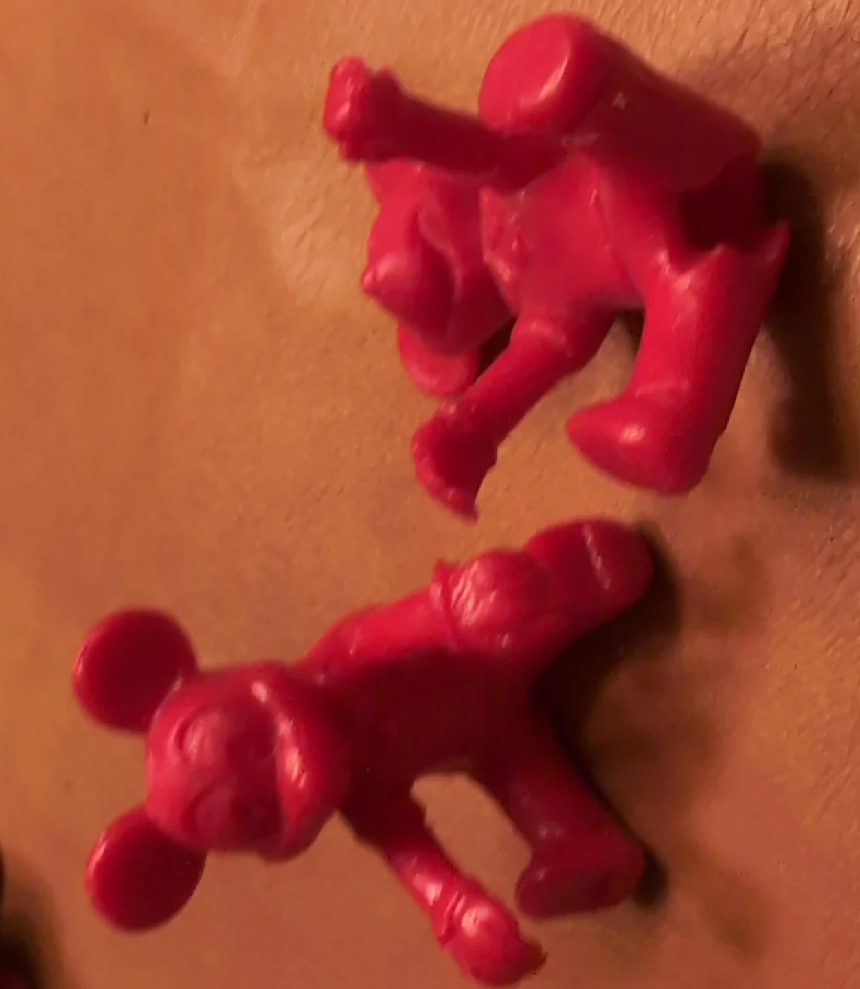 Two Mickey Mouse Red Plastic Figurines