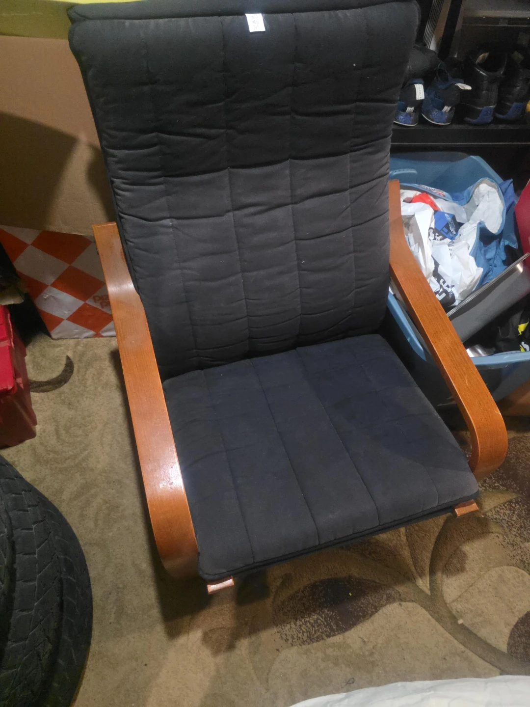 Black Padded Accent Chair with Wooden Frame