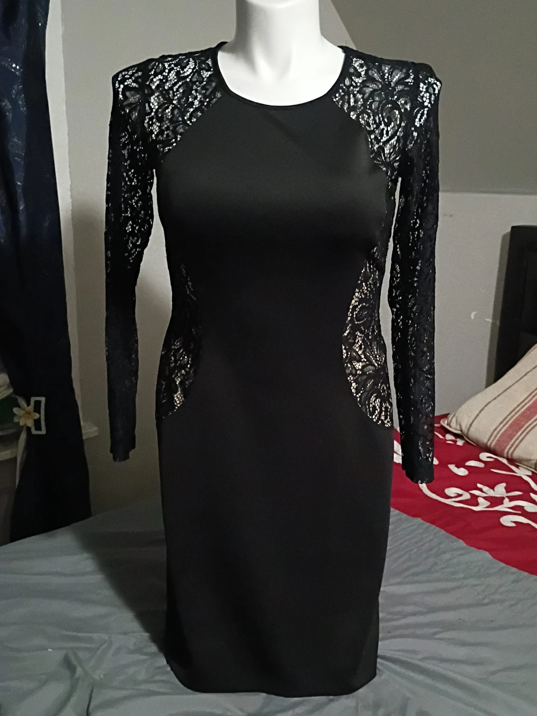 Black Long Sleeve Lace Detail Dress