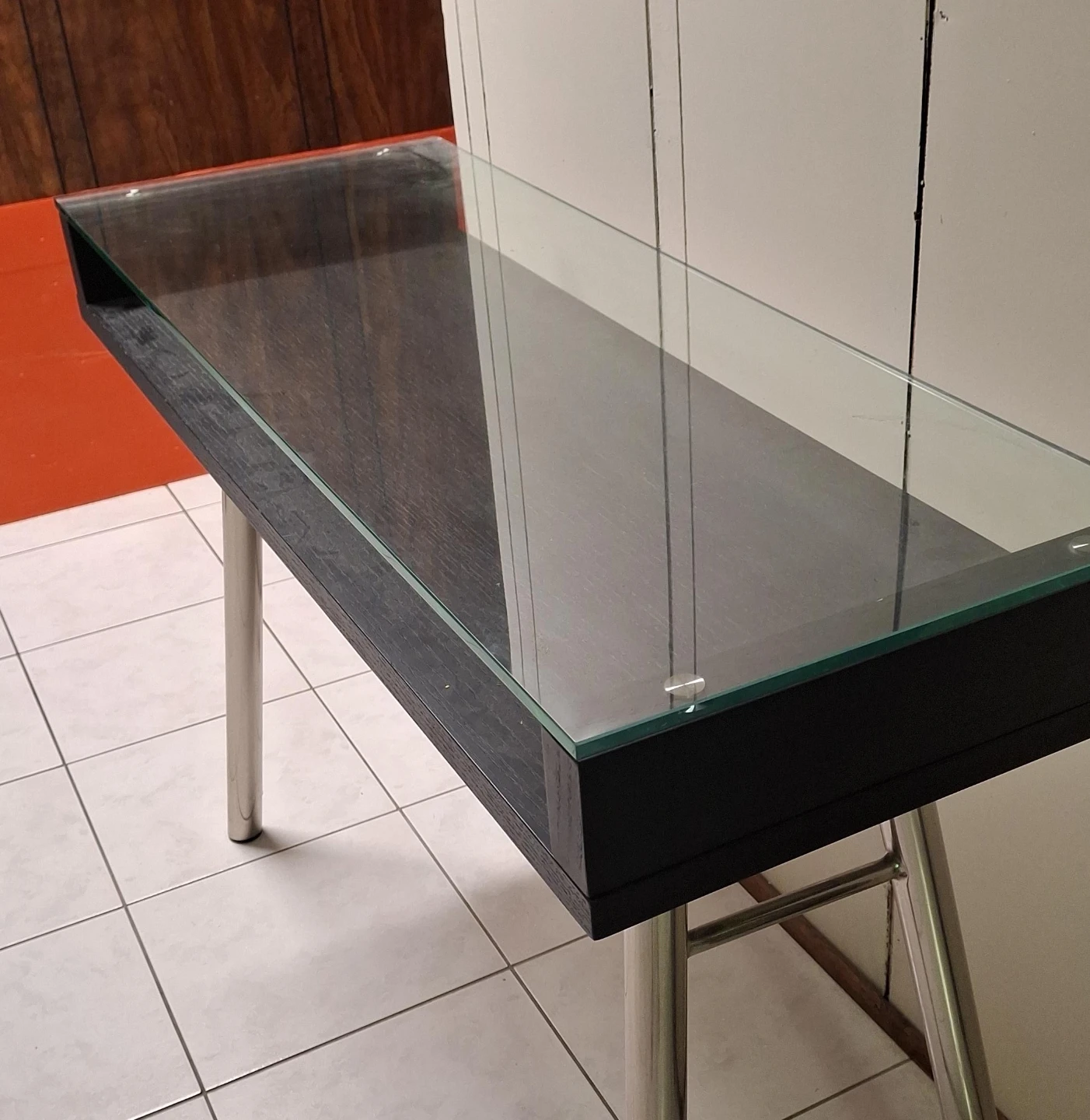 Modern glass and wood console table
