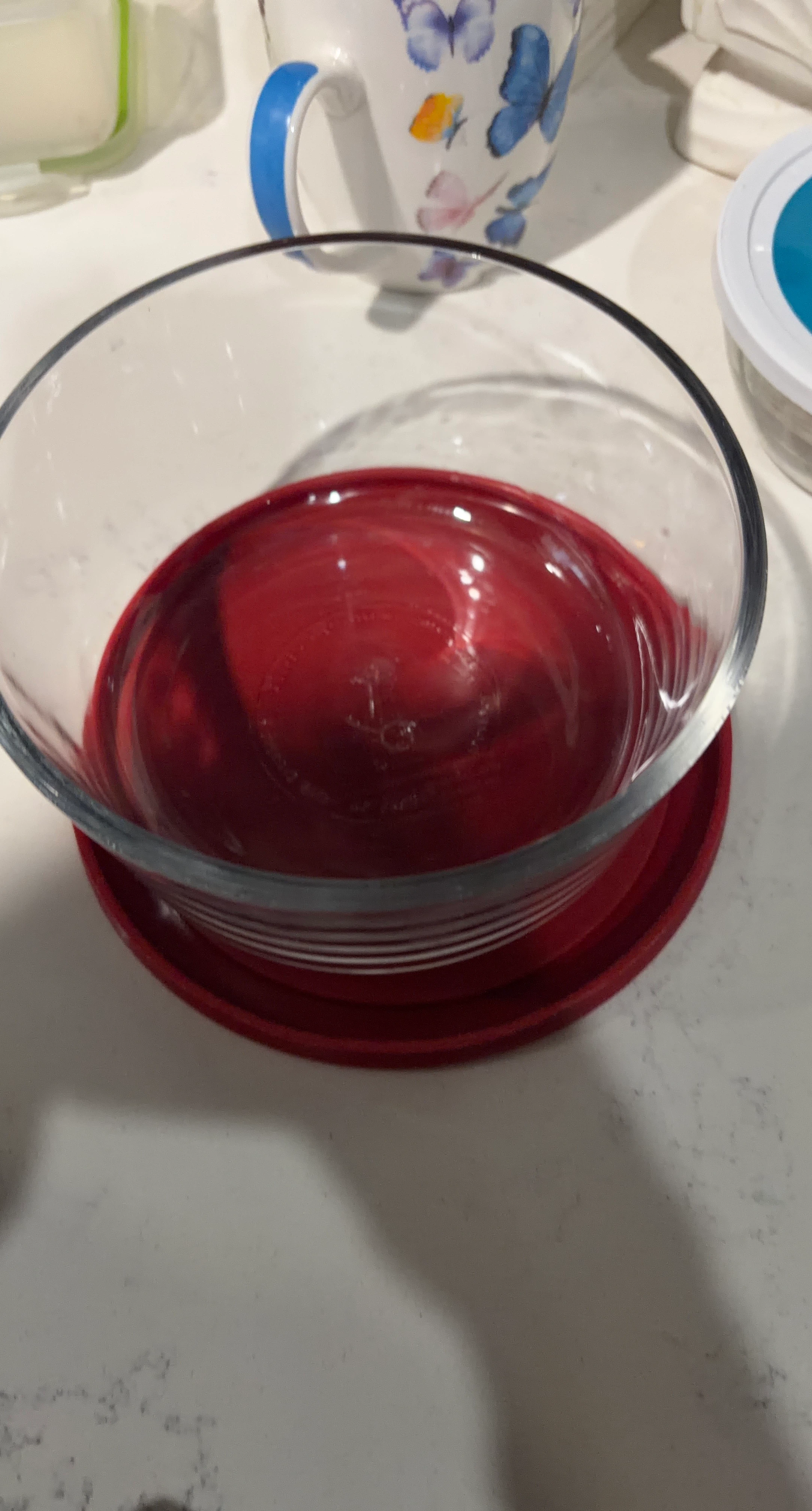 Glass Mixing Bowl with Red Lid