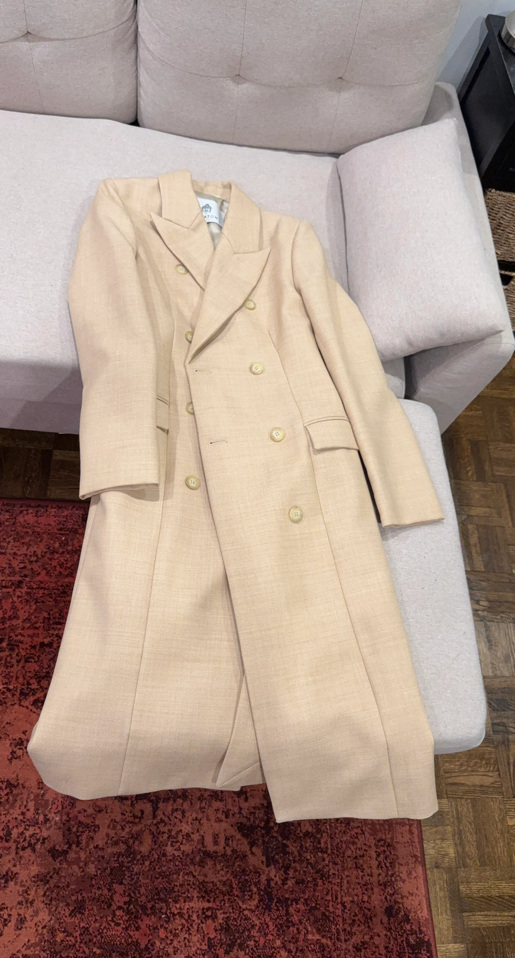 100% virgin wool from Italy Beige Double-Breasted Long Coat