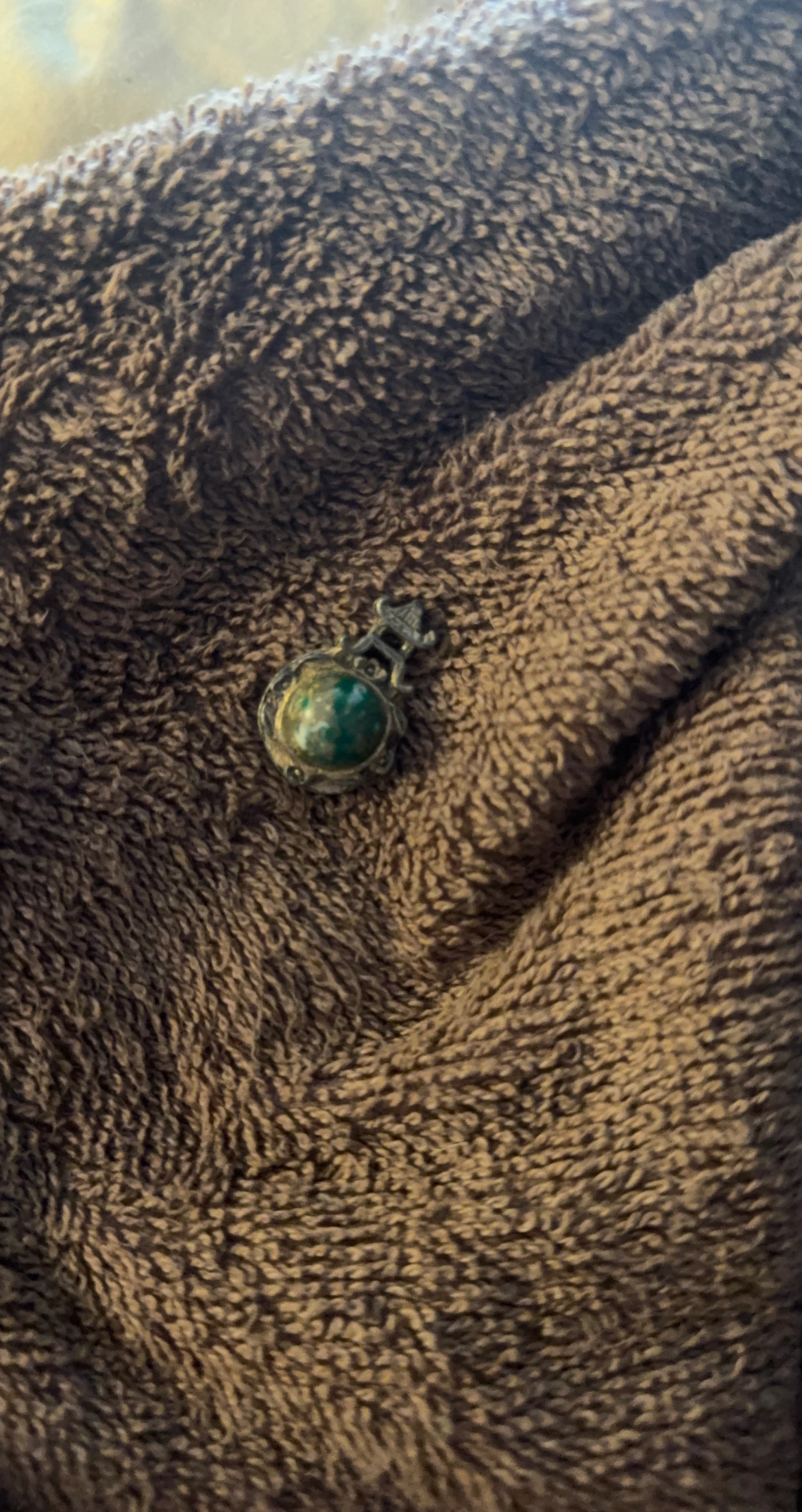 Vintage Silver Tone Pendant with Green Stone