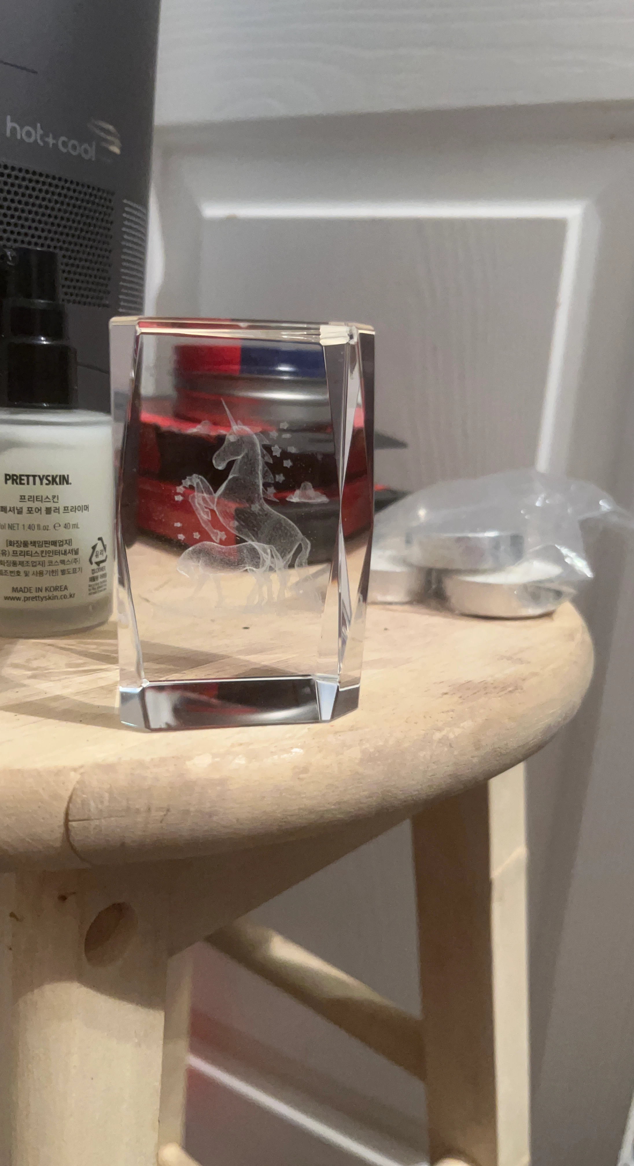 Crystal Unicorn Etched Glass Block