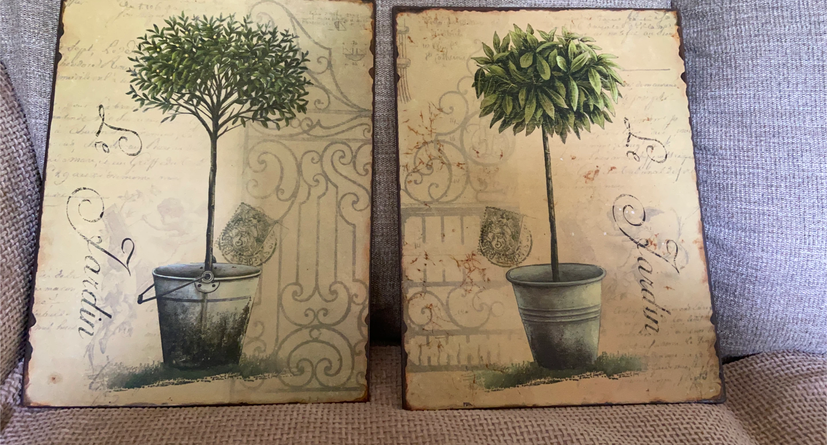 Set of Two Vintage Style Metal Wall Art Prints