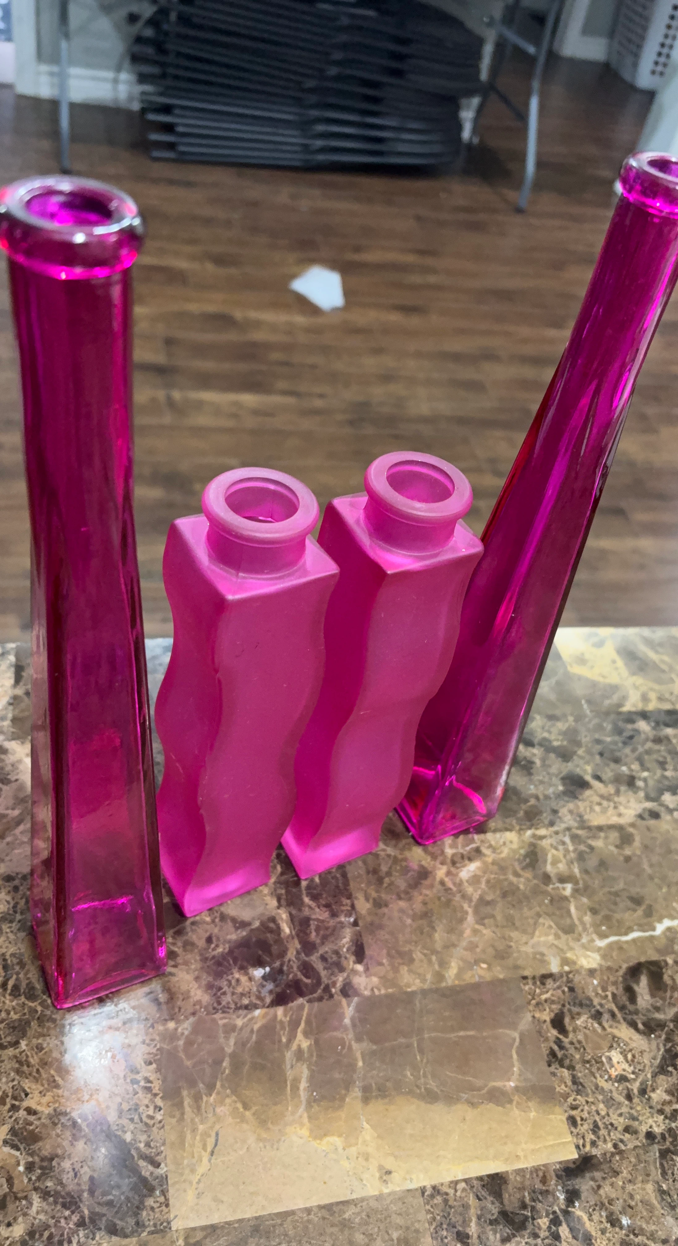 Set of 4 Pink Glass Vases