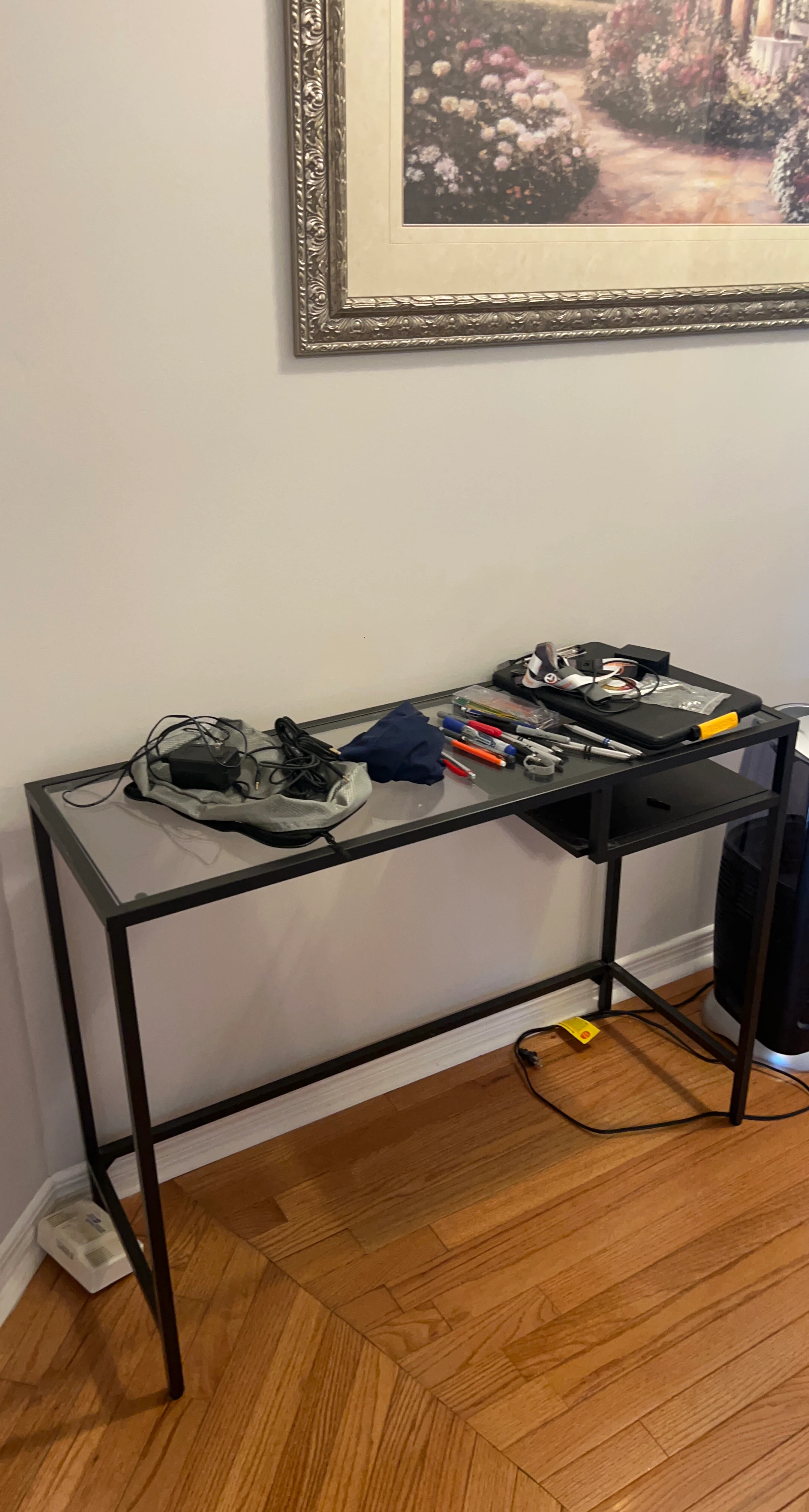 Black Metal and Glass Console Table