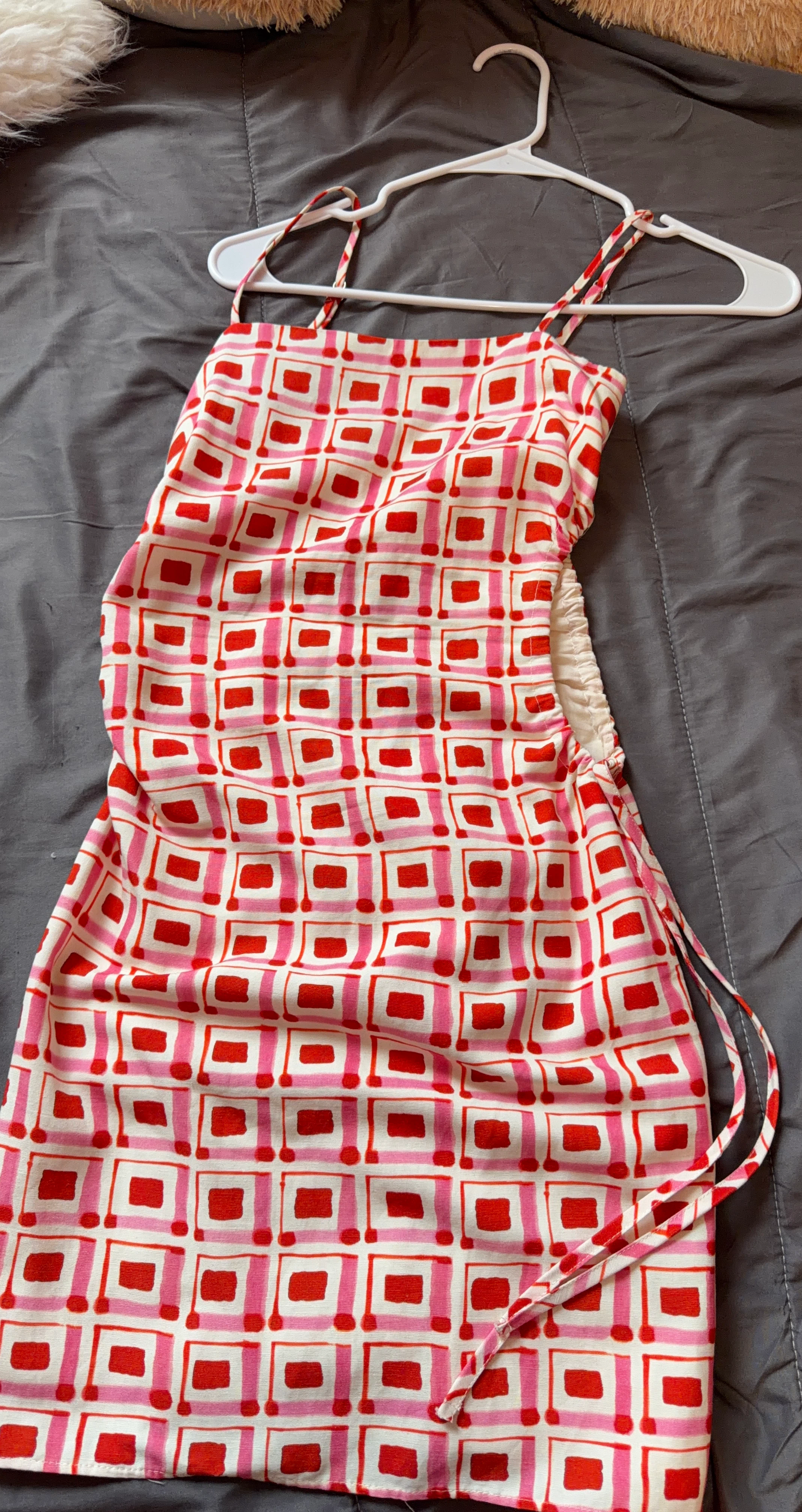Pink and Red Geometric Print Mini Dress