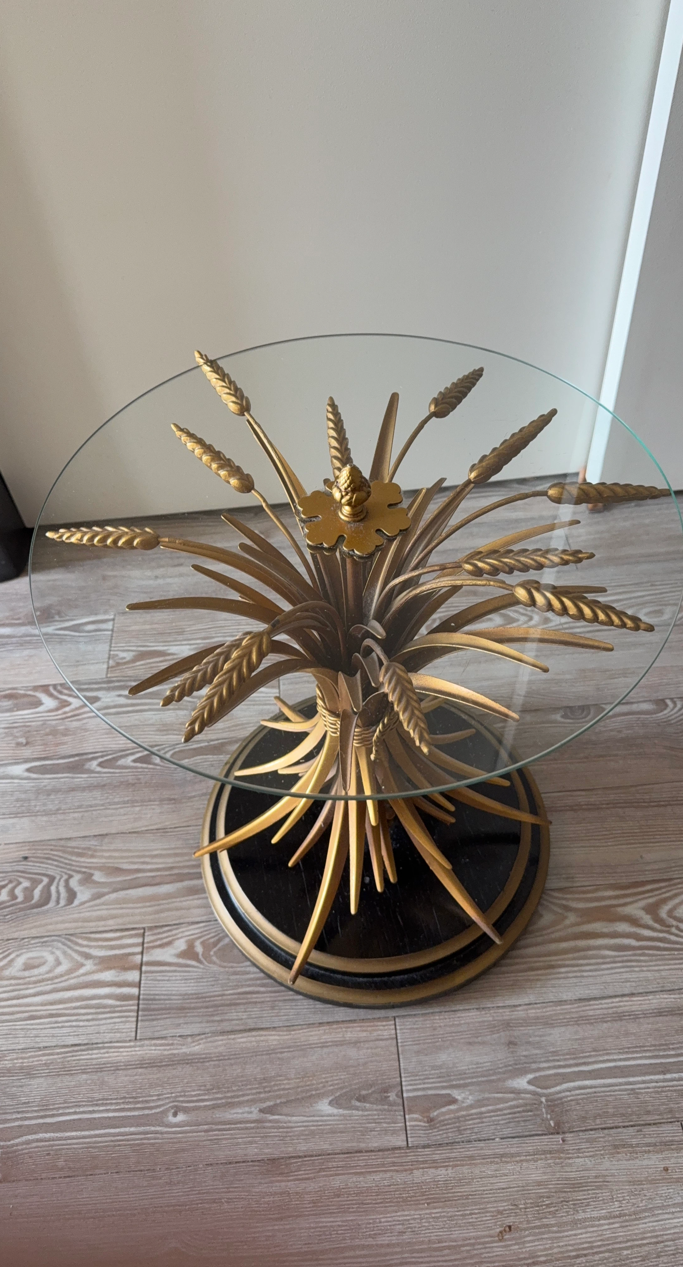 Vintage Wheat Sheaf Glass Top Side Table
