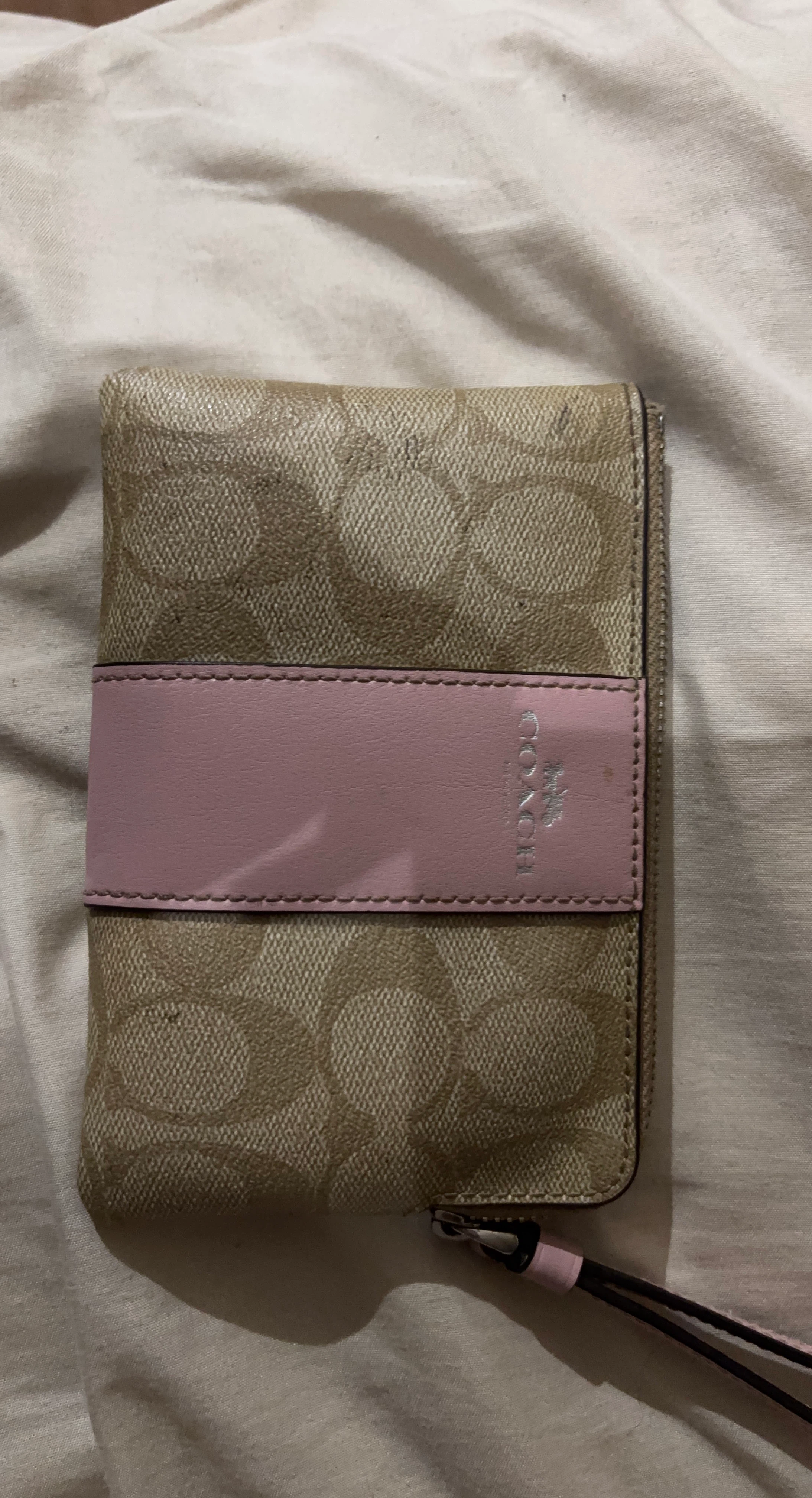 Coach Signature Canvas Wristlet with Pink Stripe