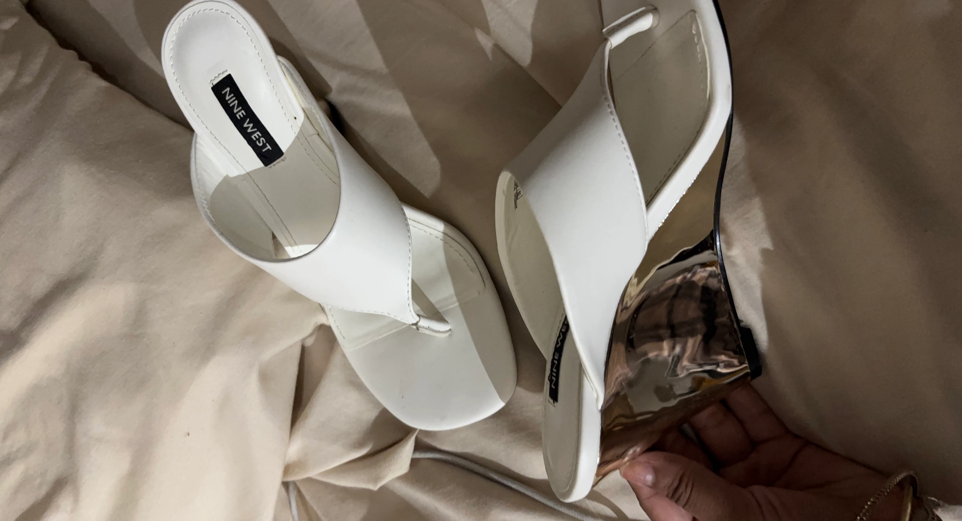 Nine West White and gold Wedge Sandals