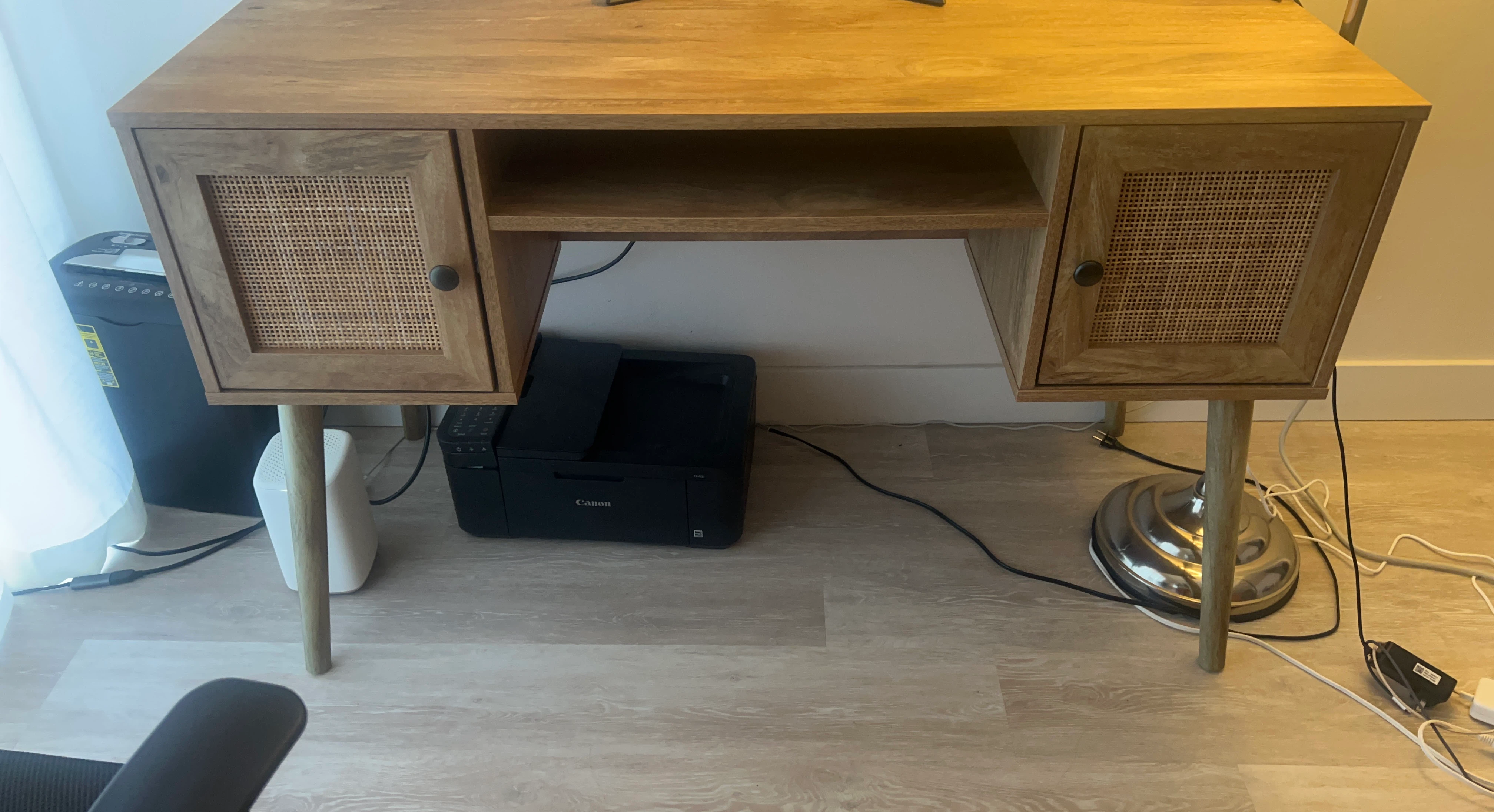Wooden Desk with Cane Inlay Doors