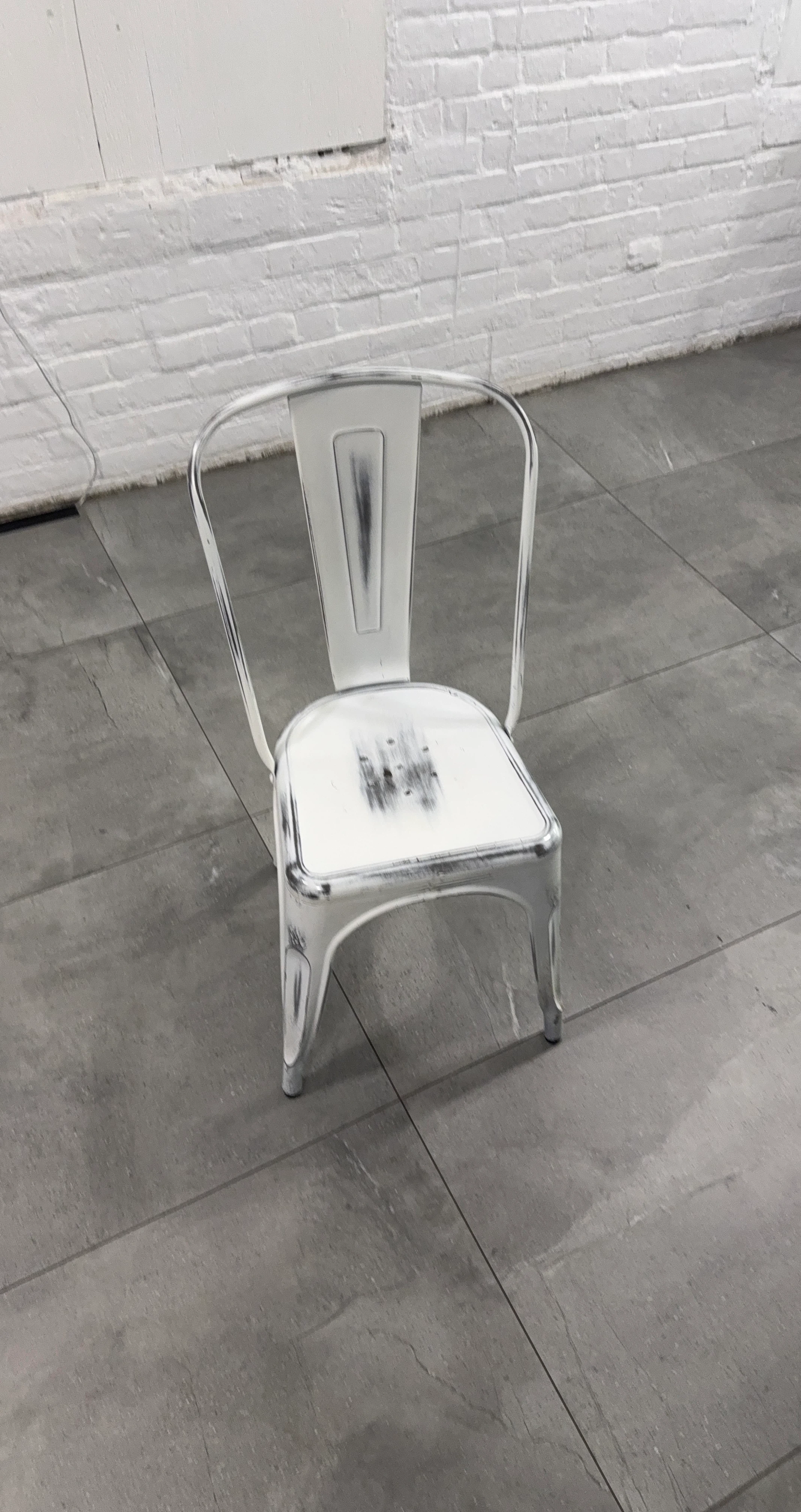 Distressed White Metal Chair