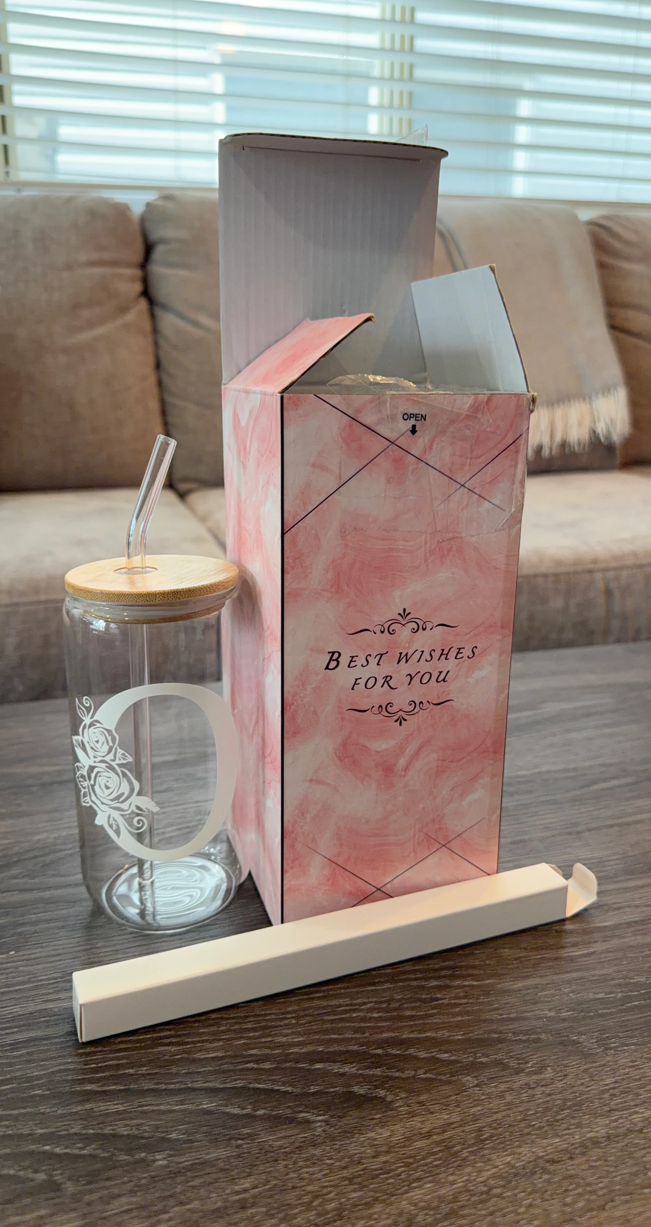 Glass Tumbler with Bamboo Lid and Straw