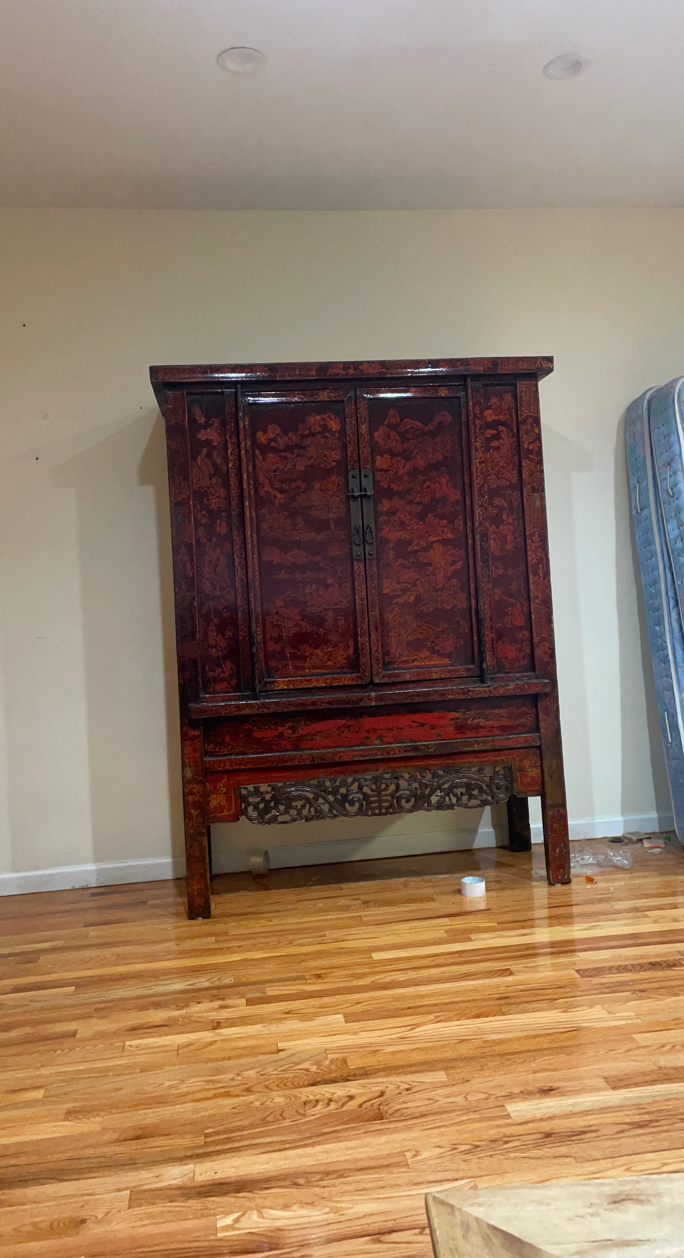 Traditional Chinese Red Lacquer Armoire