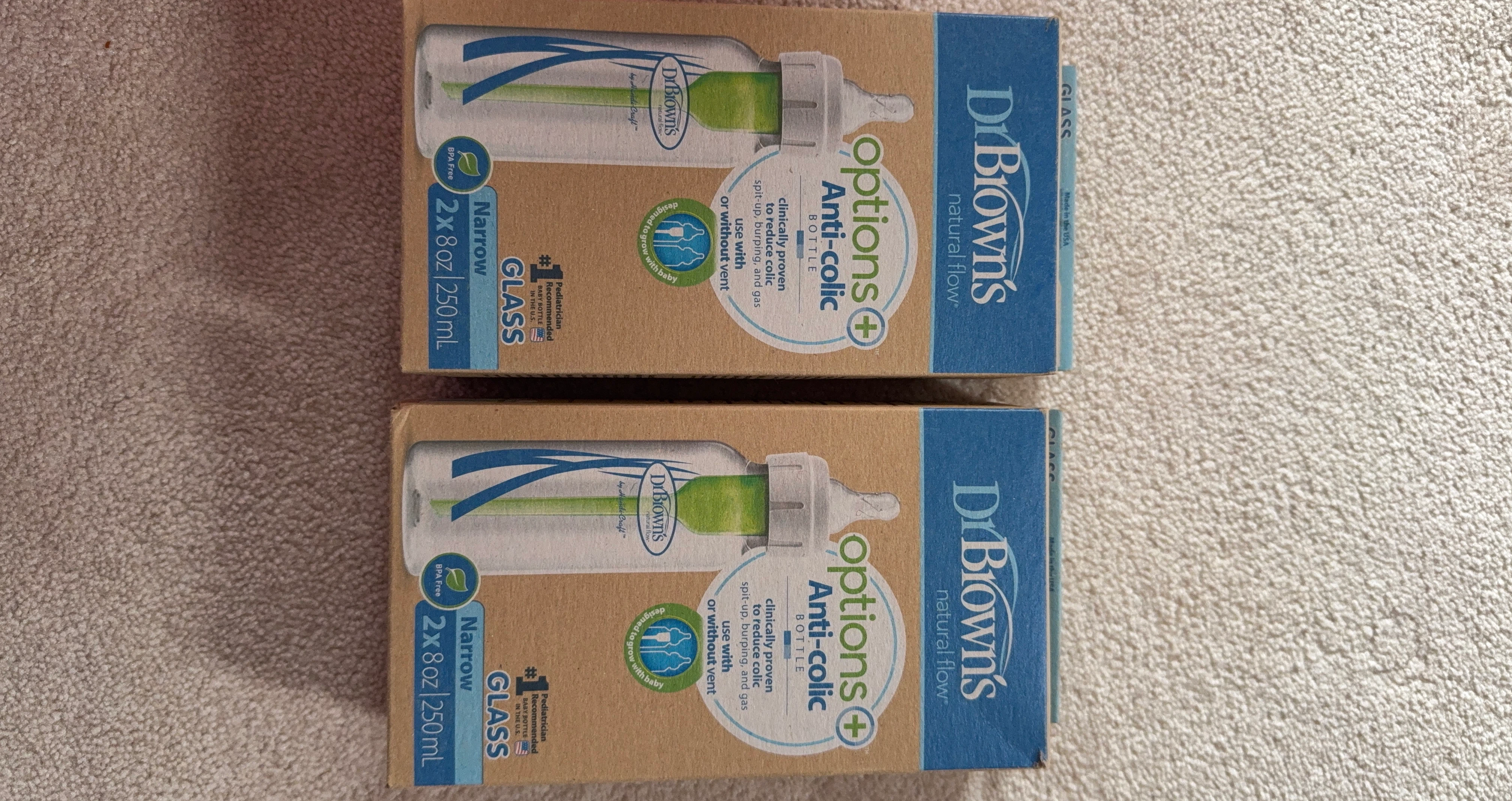 Brand new Dr. Brown's Glass Anti-Colic Bottles