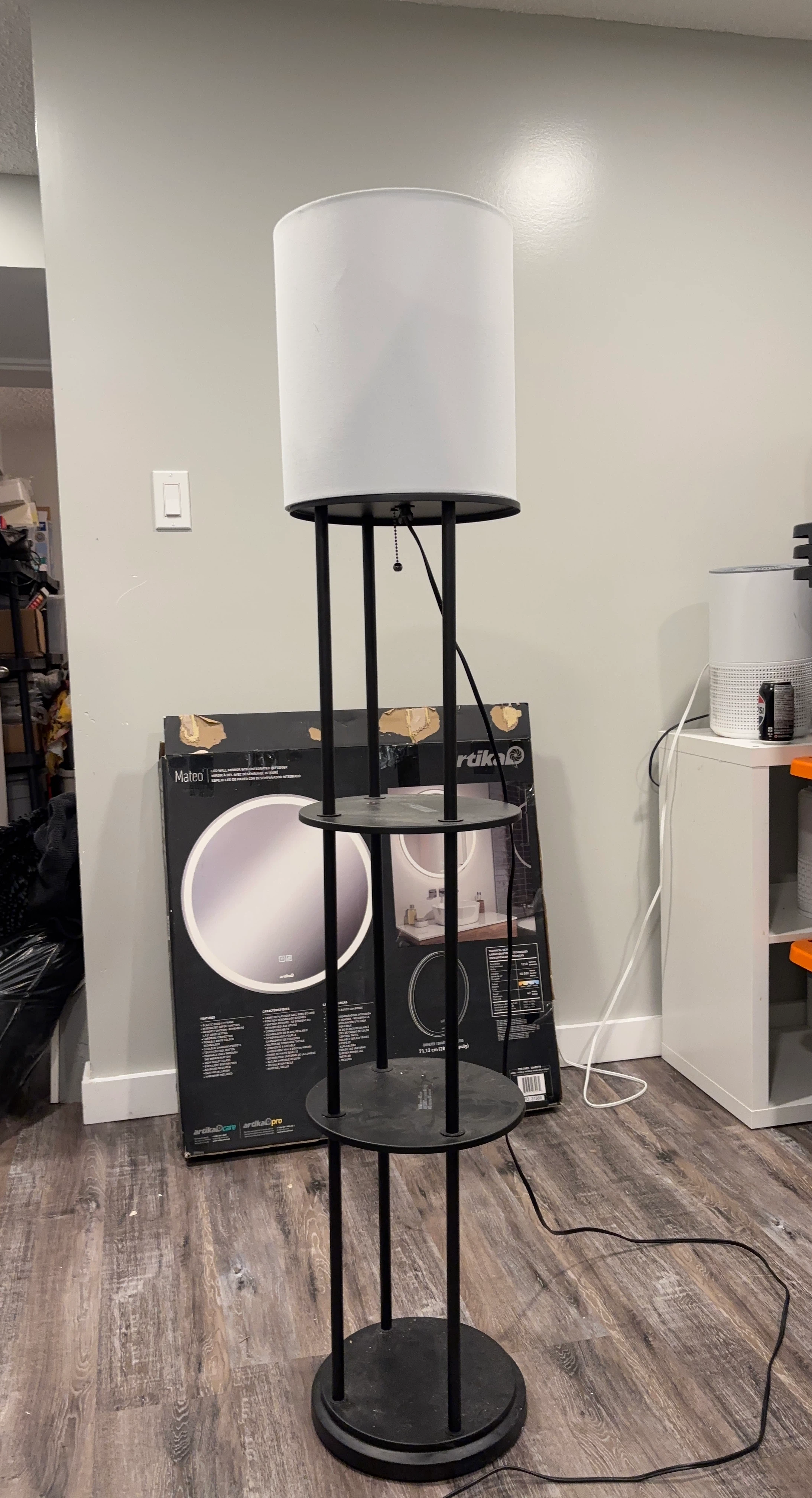 Black Floor Lamp with Shelves