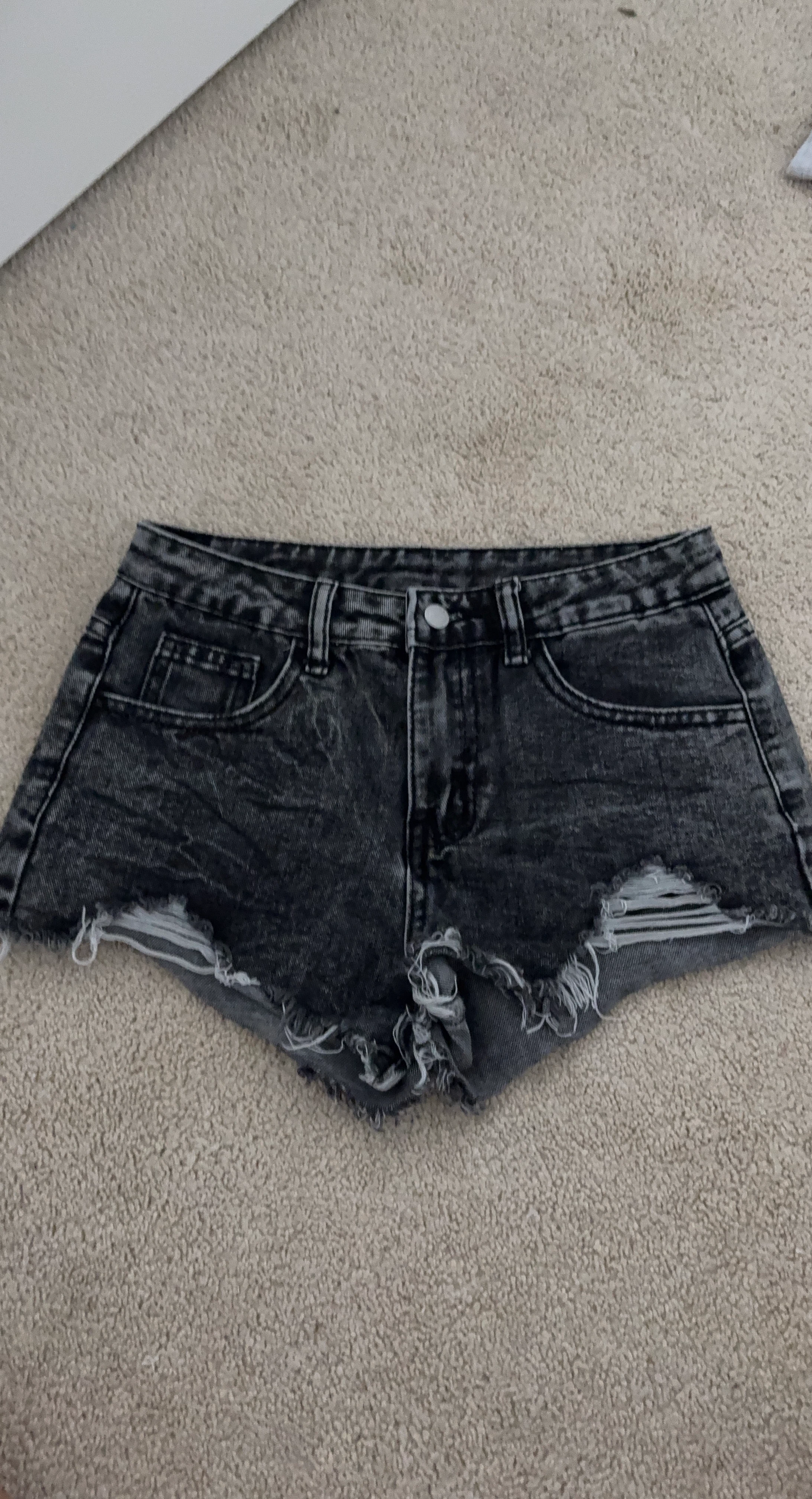 Black Denim Distressed Shorts