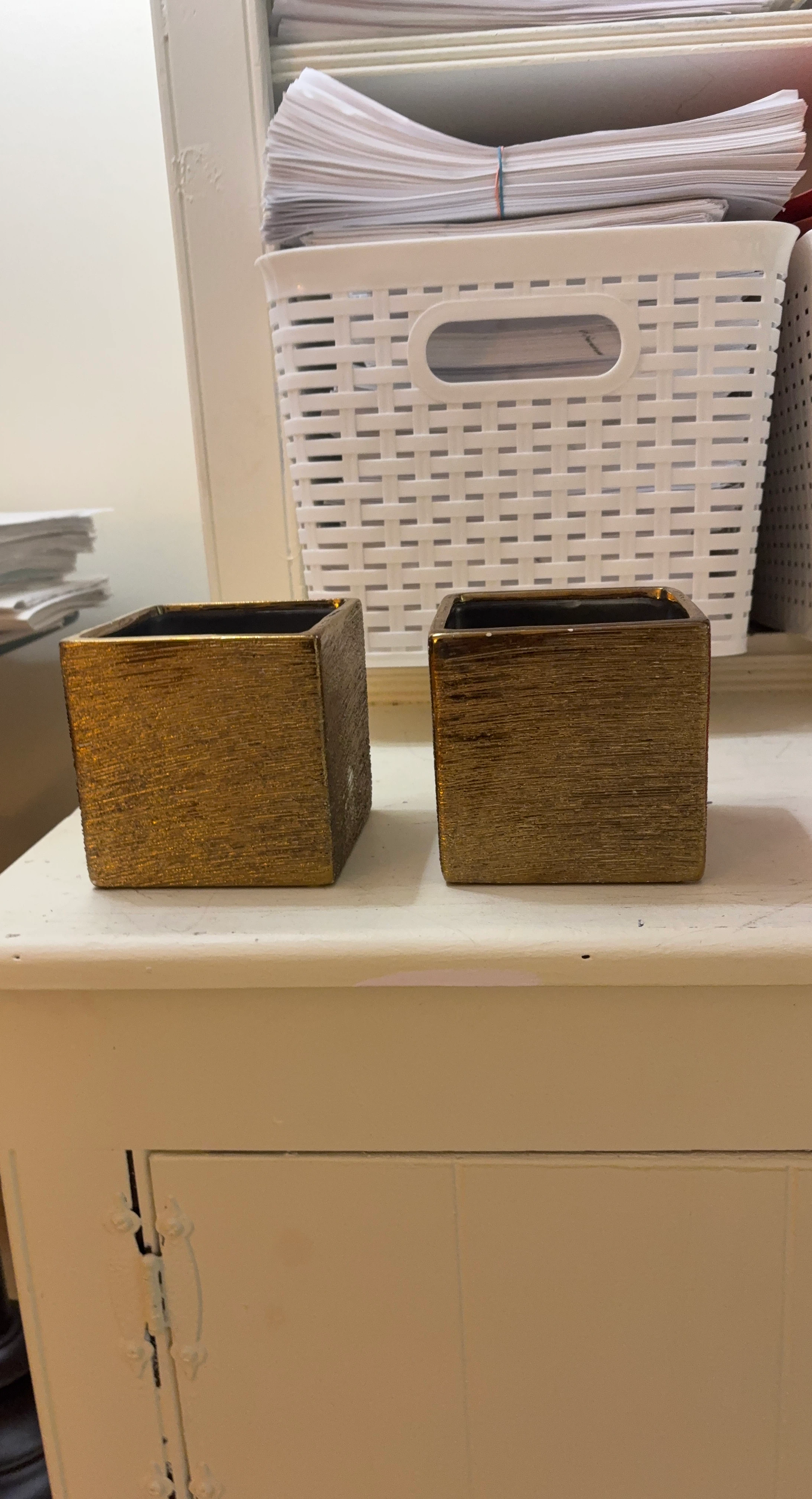 Set of 2 Gold Square Candle Holders