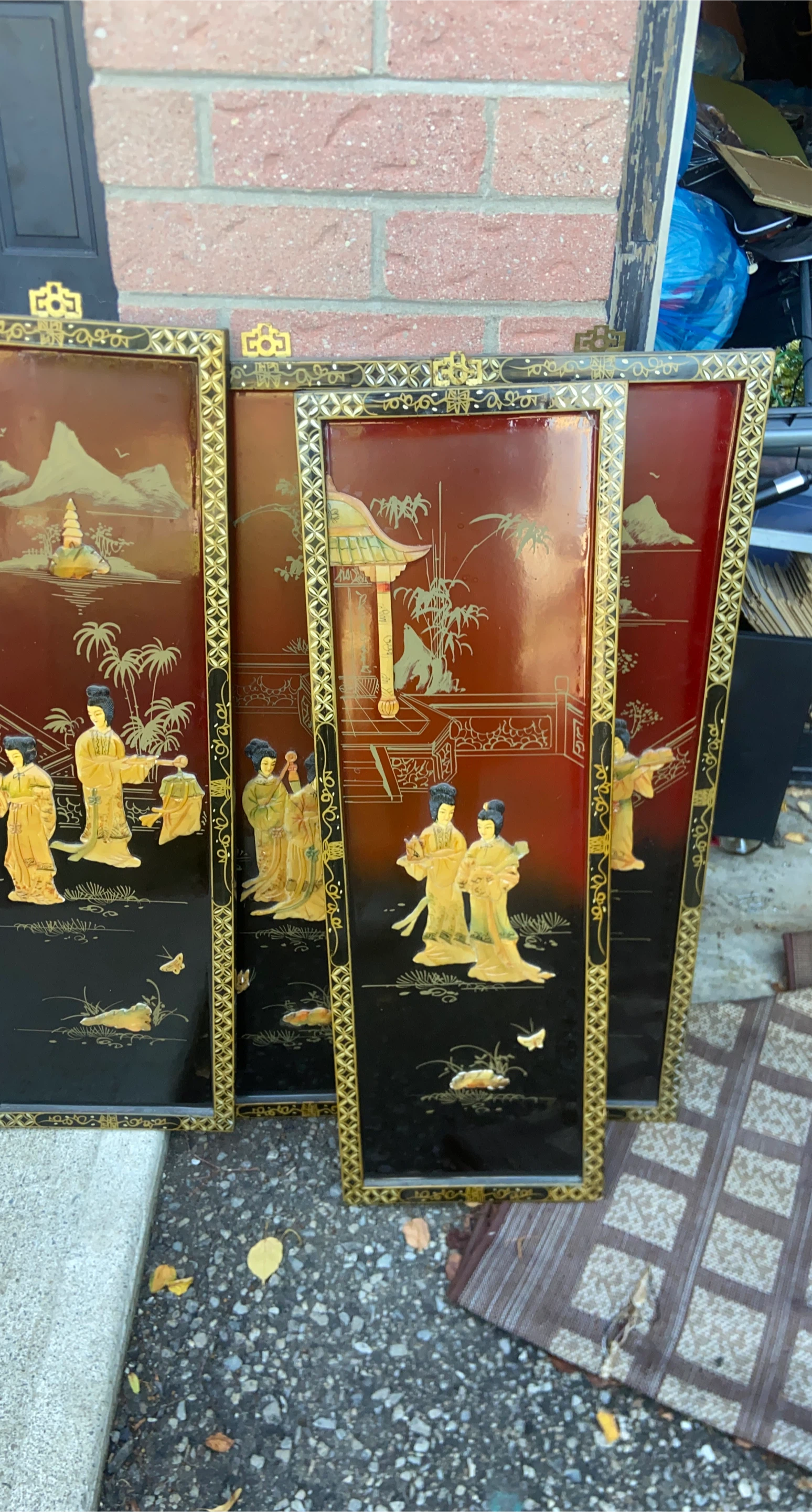 Set of Four Asian Lacquer Wall Panels
