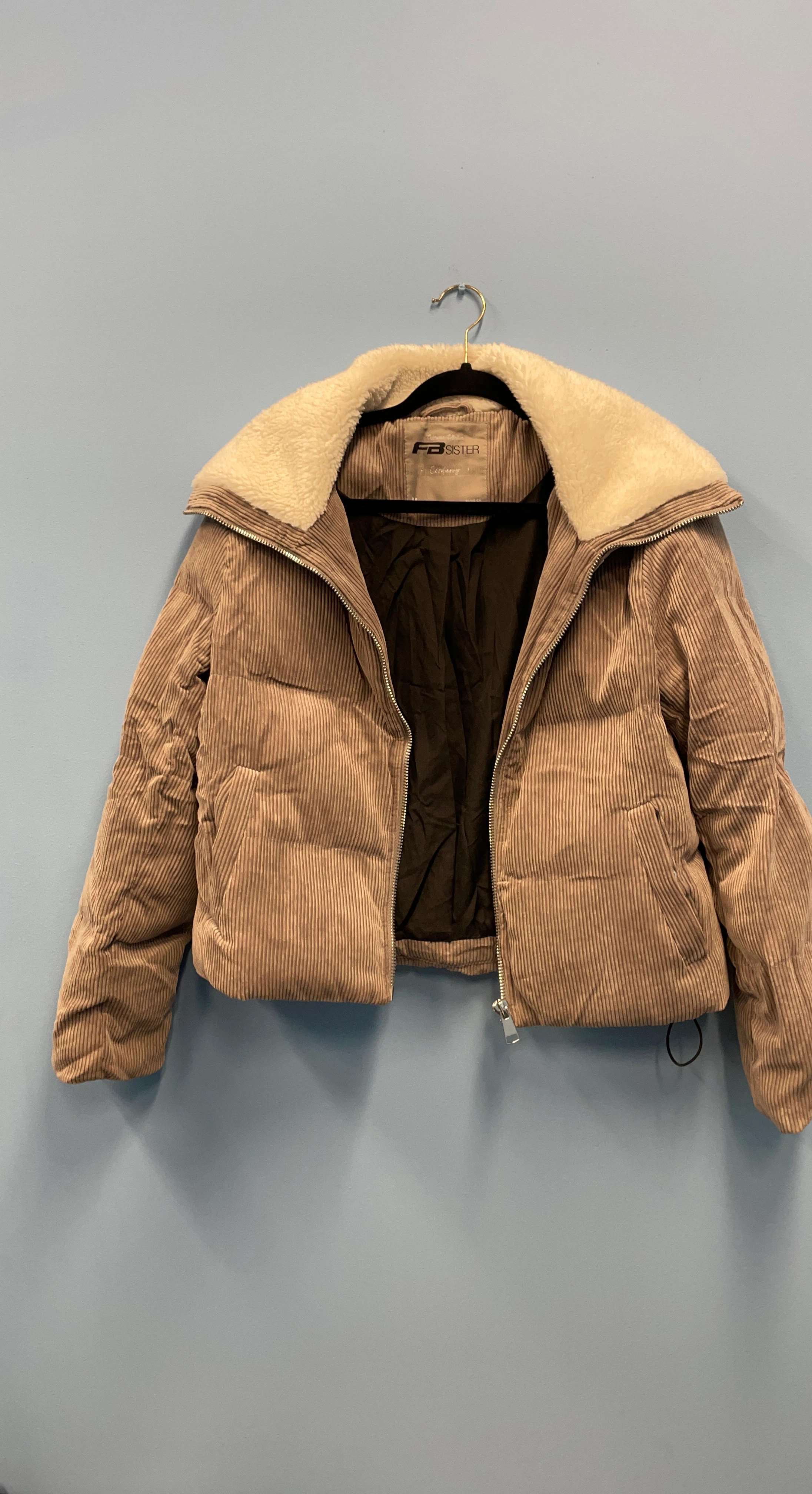 FB Sister Corduroy Puffer Jacket with Sherpa Collar