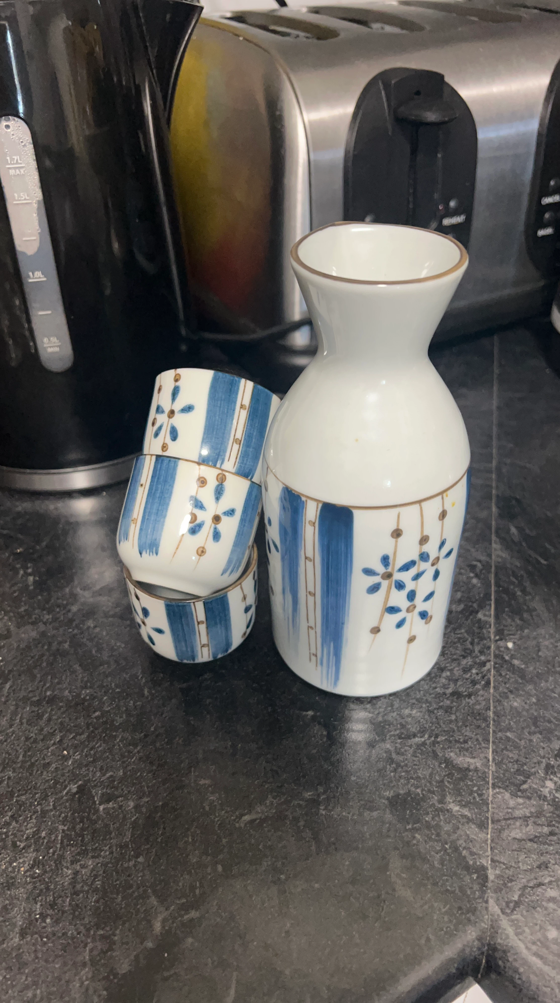 Japanese Sake Set with Carafe and Two Cups