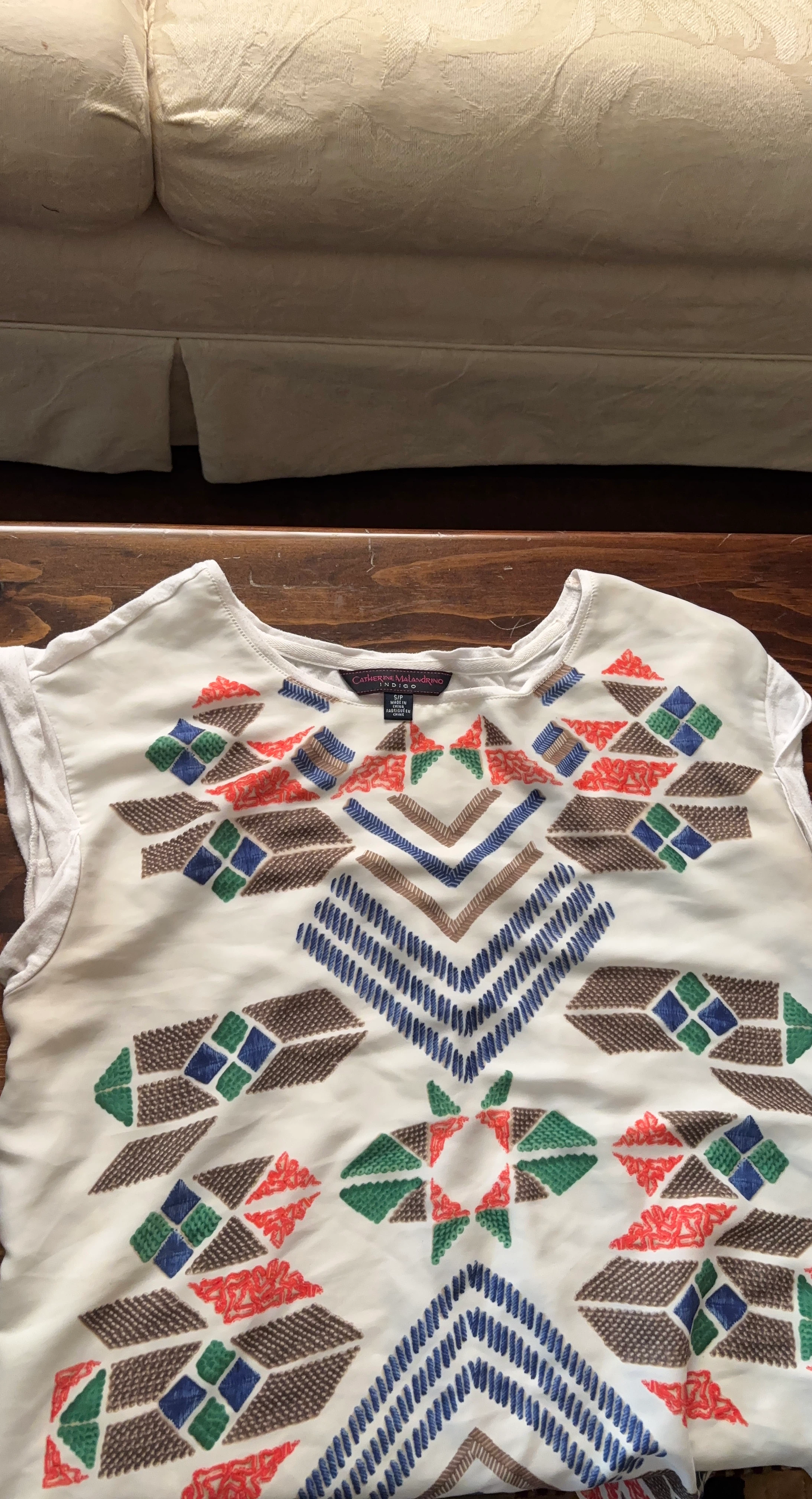 Catherine Malandrino Indigo Embroidered Top