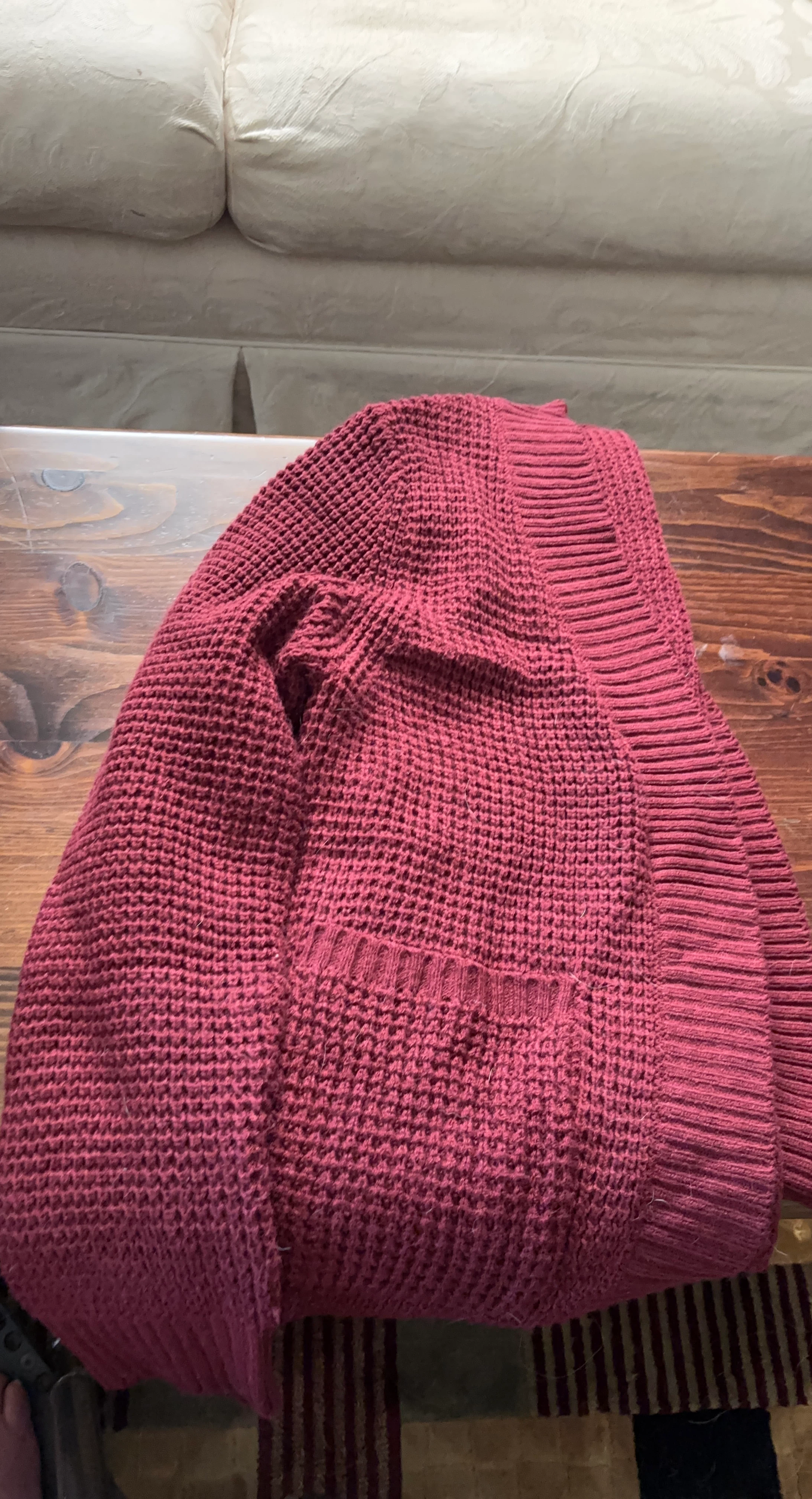 Maroon Waffle Knit Cardigan